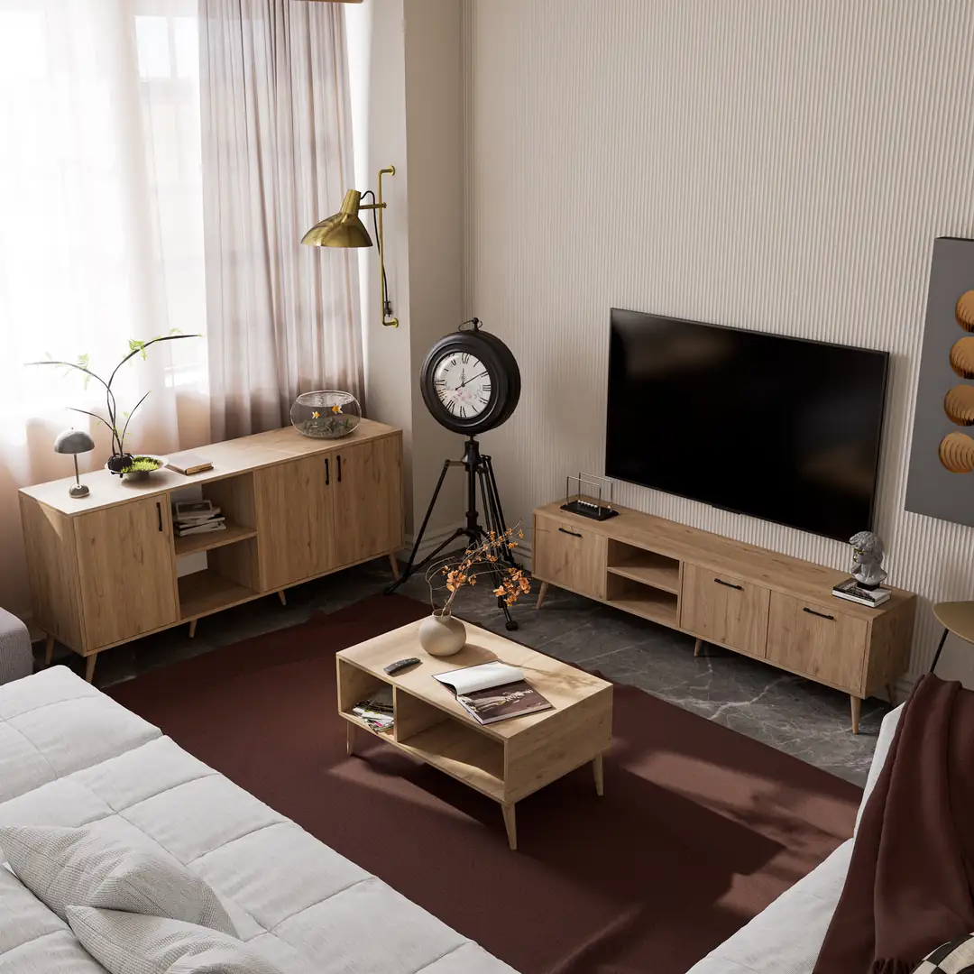 Set 1587-2076-1626 Exxen (Ahşap Ayaklı) Tv Ünitesi - Orta Sehpa