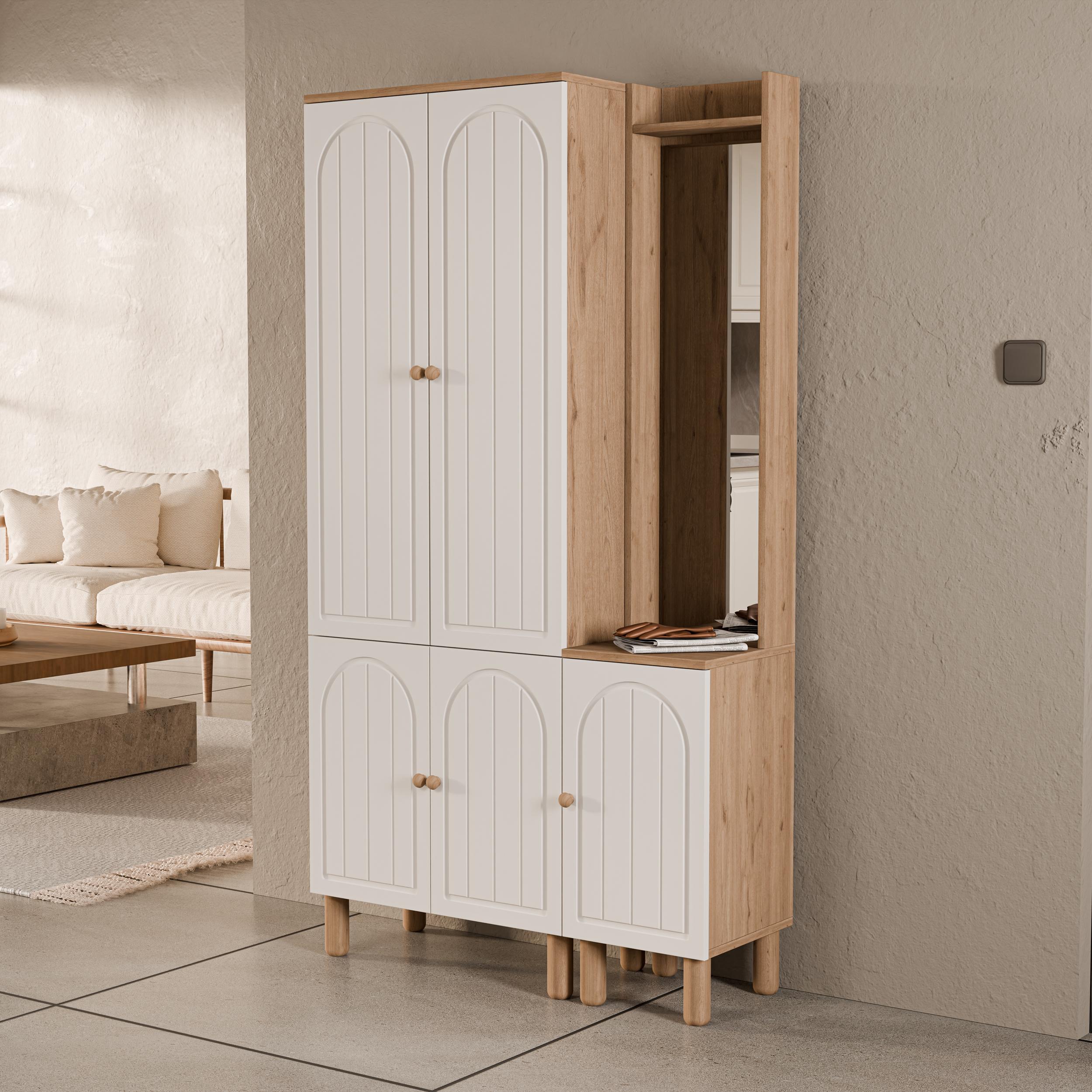 Set 5084-5088 Rapsody Sağ Aynalı 5 Kapaklı (MEMBRAN) 5 Askılı Bohem Portmanto Sepet-beyaz