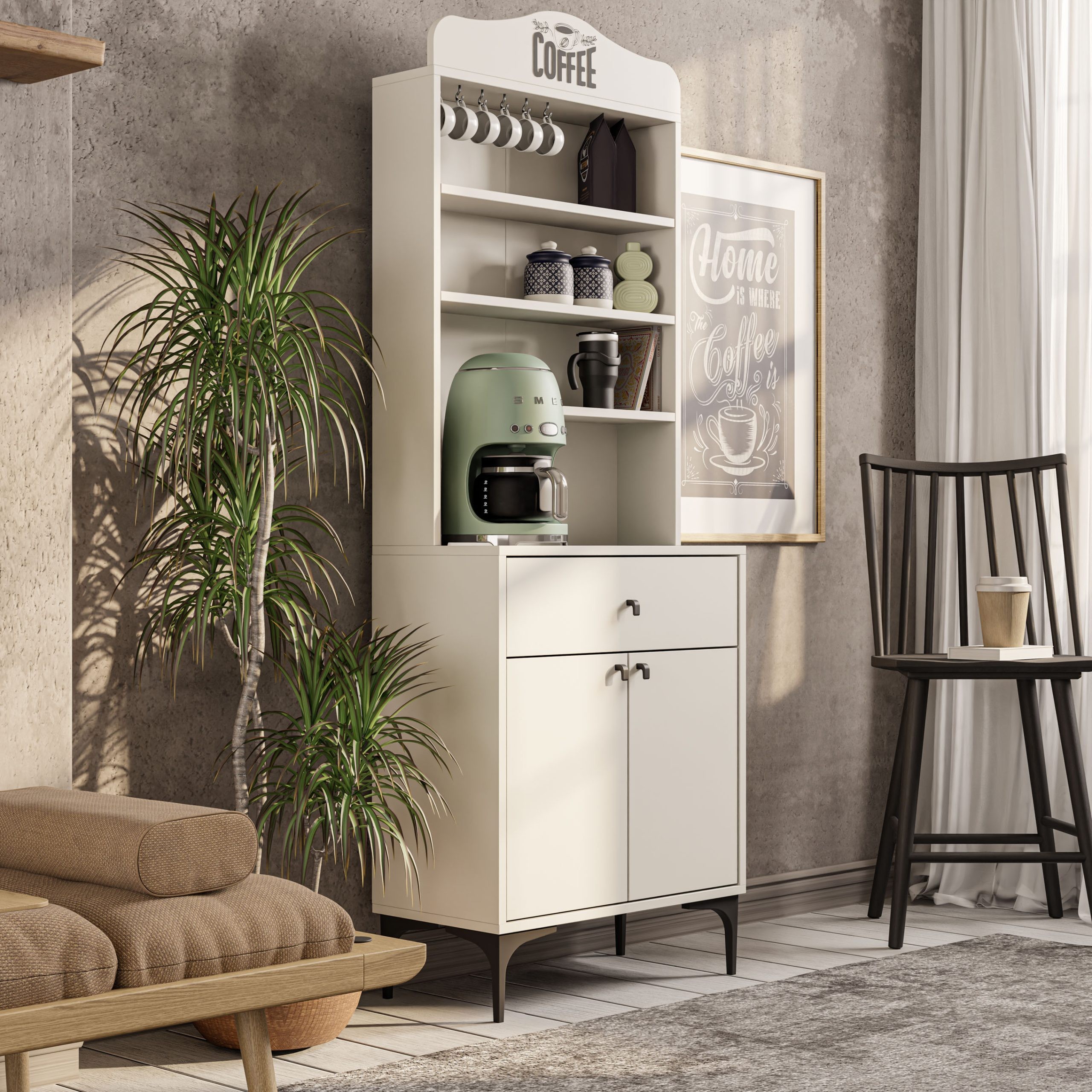 5200 SIESTA 69 CM KAHVE KÖŞESİ ÇOK AMAÇLI DOLAP 2 KAPAKLI 1 ÇEKMECELİ KİLER MUTFAK DOLABI BEYAZ