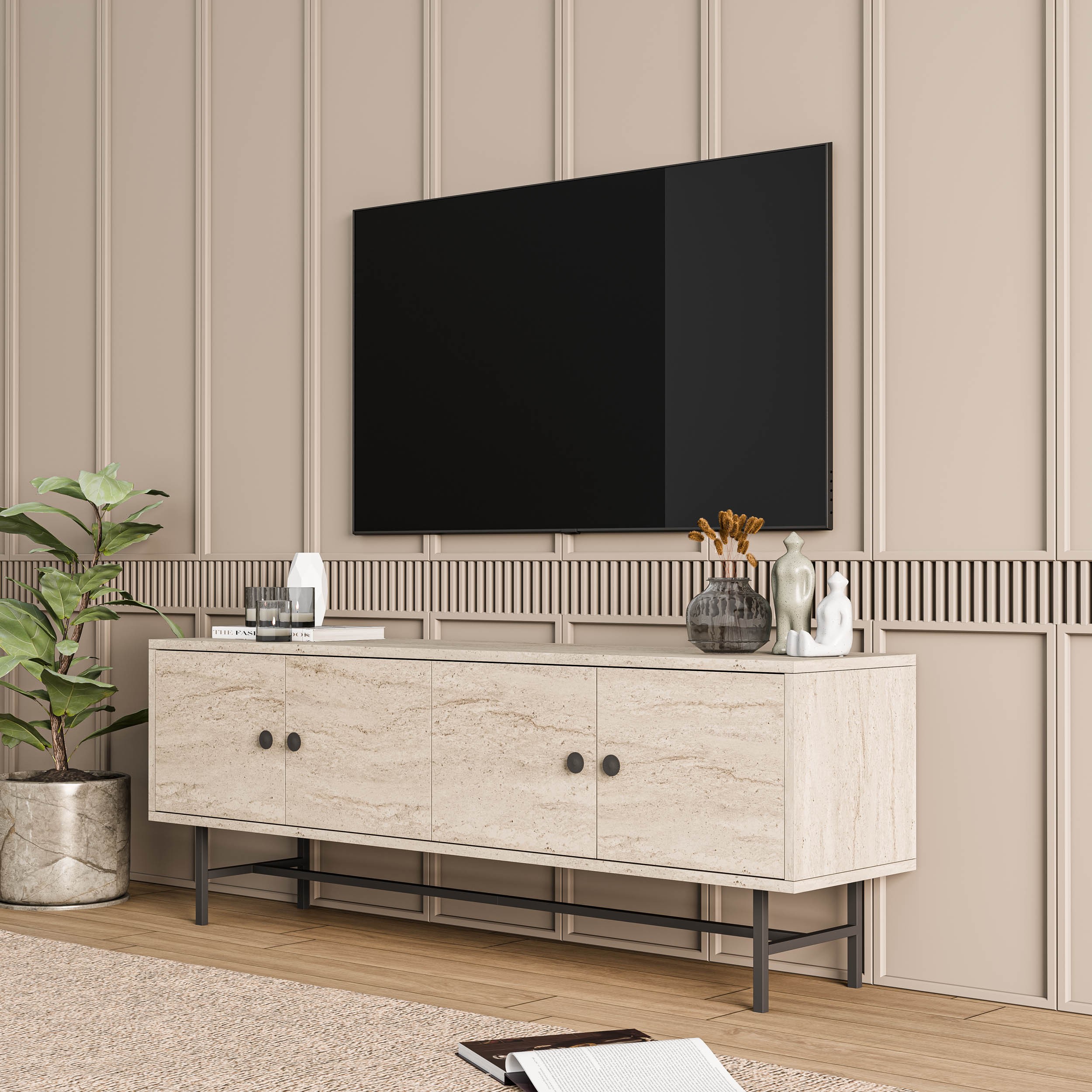 4040 DIAMOND METAL AYAKLI TV ÜNİTESİ 150 CM TRAVERTEN