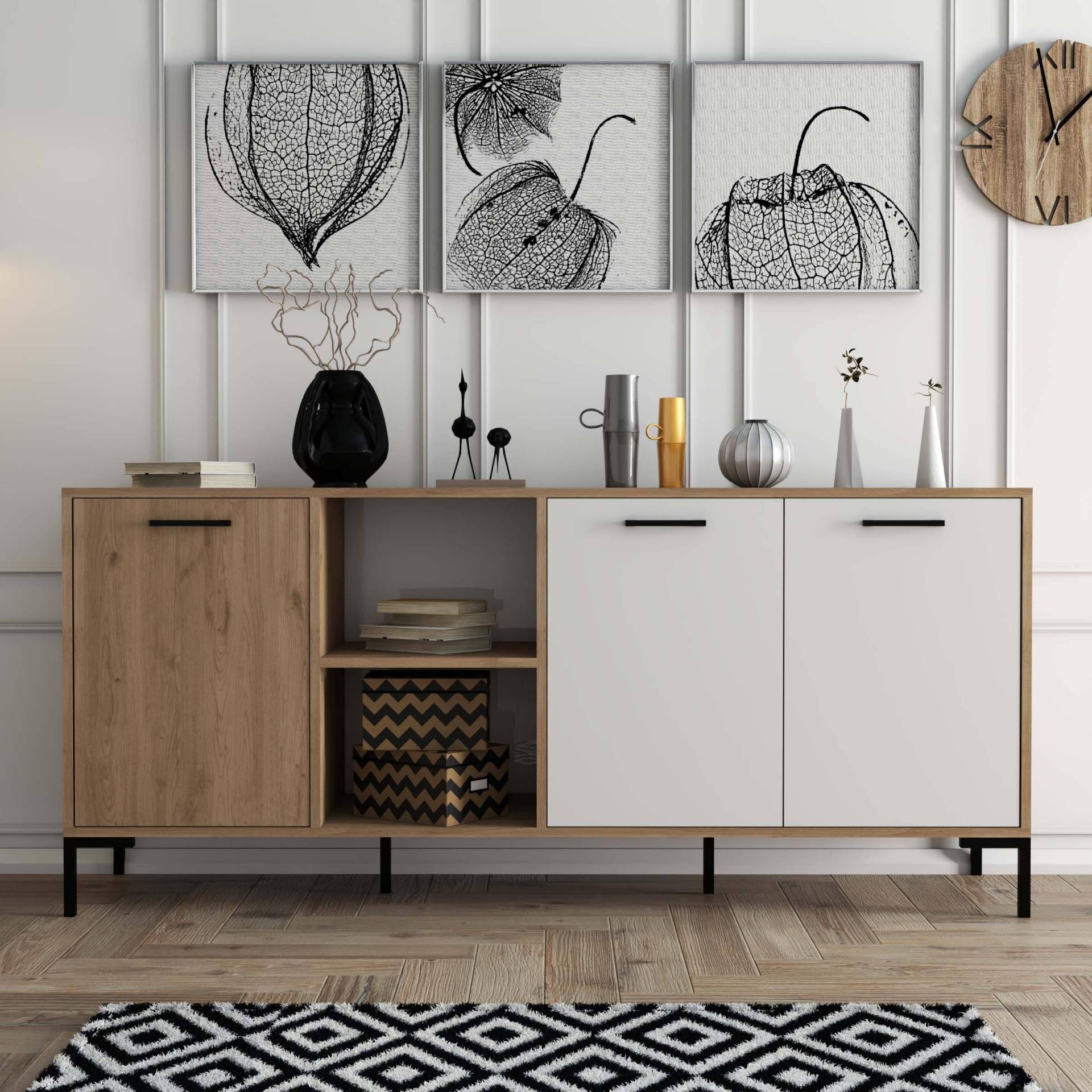 1634 Aurora 180 Cm (METAL AYAKLİ) Modern Konsol Sepet Beyaz