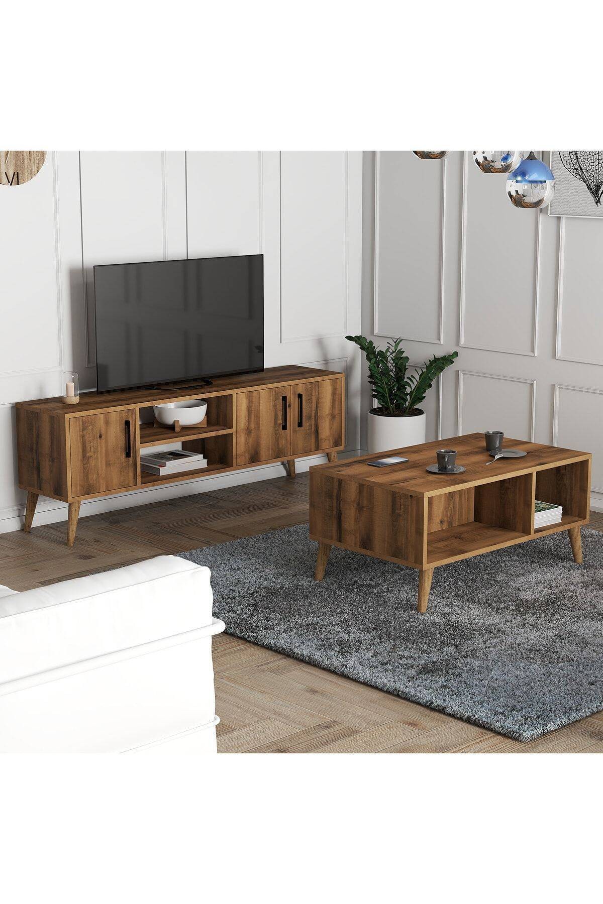 SET 1582-2072 Exxen Tv Ünitesi Exxen Orta Sehpa (AHŞAP AYAKLI) - Hat Rengi