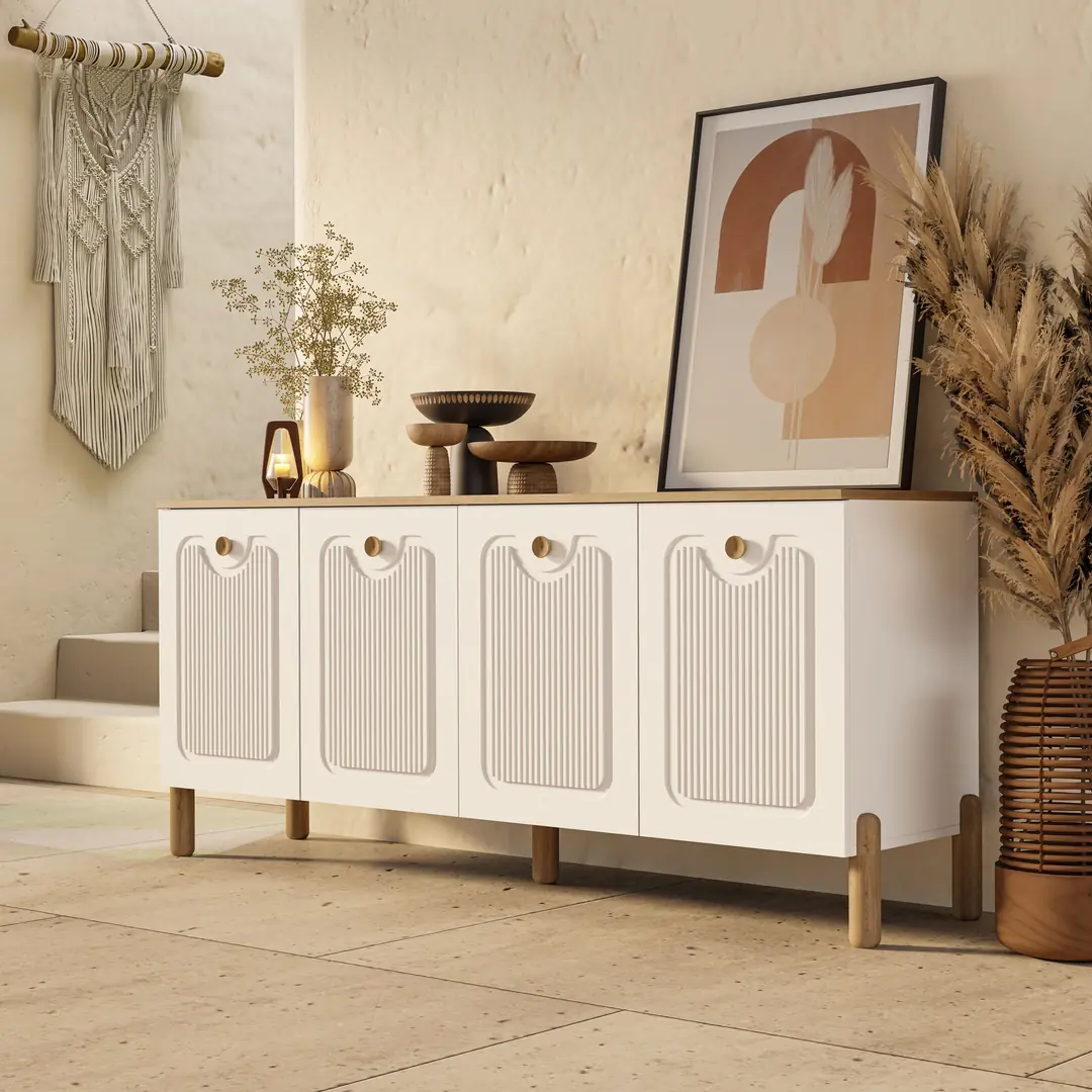 1740 Napoli 180 Cm (Membran Mdf Kapaklı) Bohem Konsol Meşe - Beyaz
