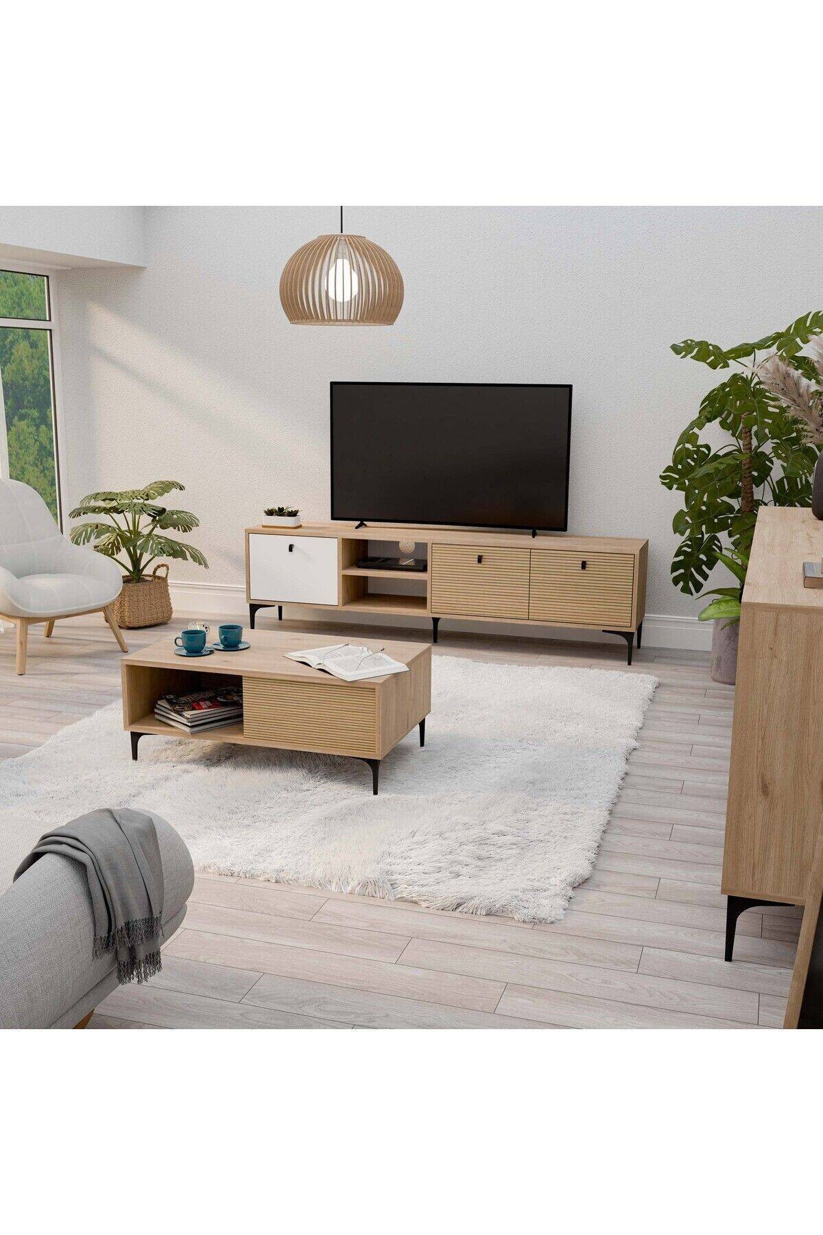 SET 1366-2092-1686 Vision Tv Ünitesi - Orta Sehpa - Konsol SETi Sepet - Yunus - Beyaz