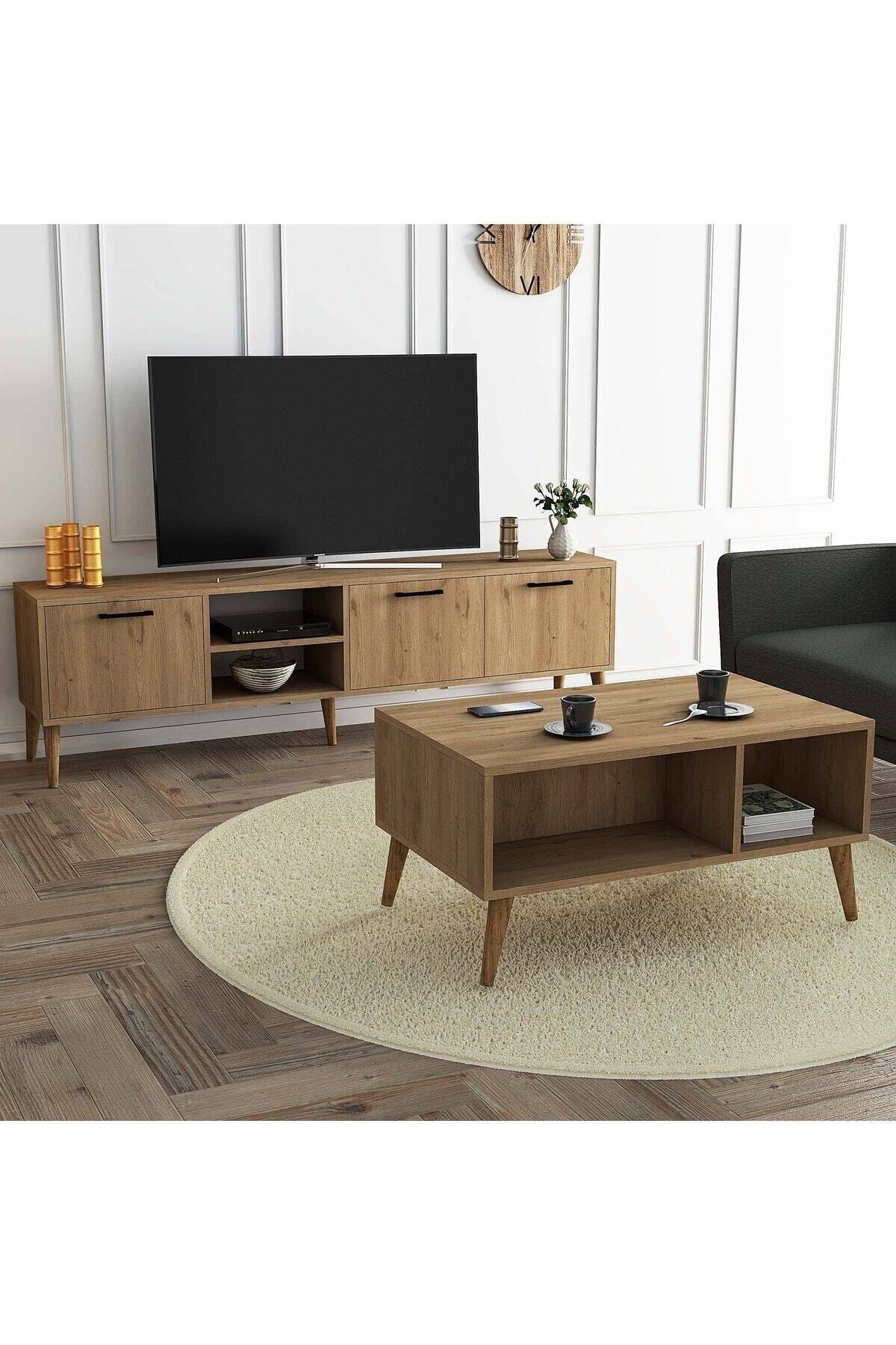SET 1587-2076 Exxen 180 Cm Tv Ünitesi + Exxen Orta Sehpa - Sepet Rengi