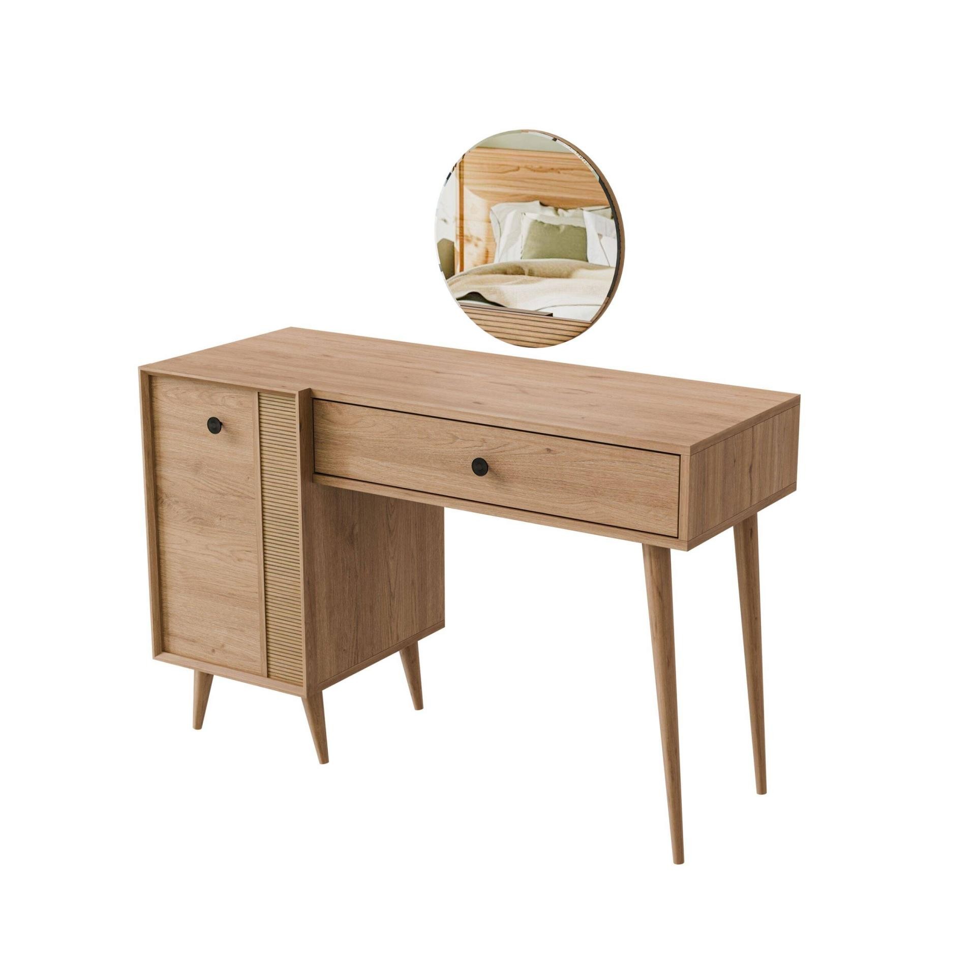 2244 Love Aynalı(AHŞAP AYAKLI)MDF PROFİL ÇERÇEVELİ Çekmeceli-Kapaklı 120Cm Makyaj Masası Sepet Yunus