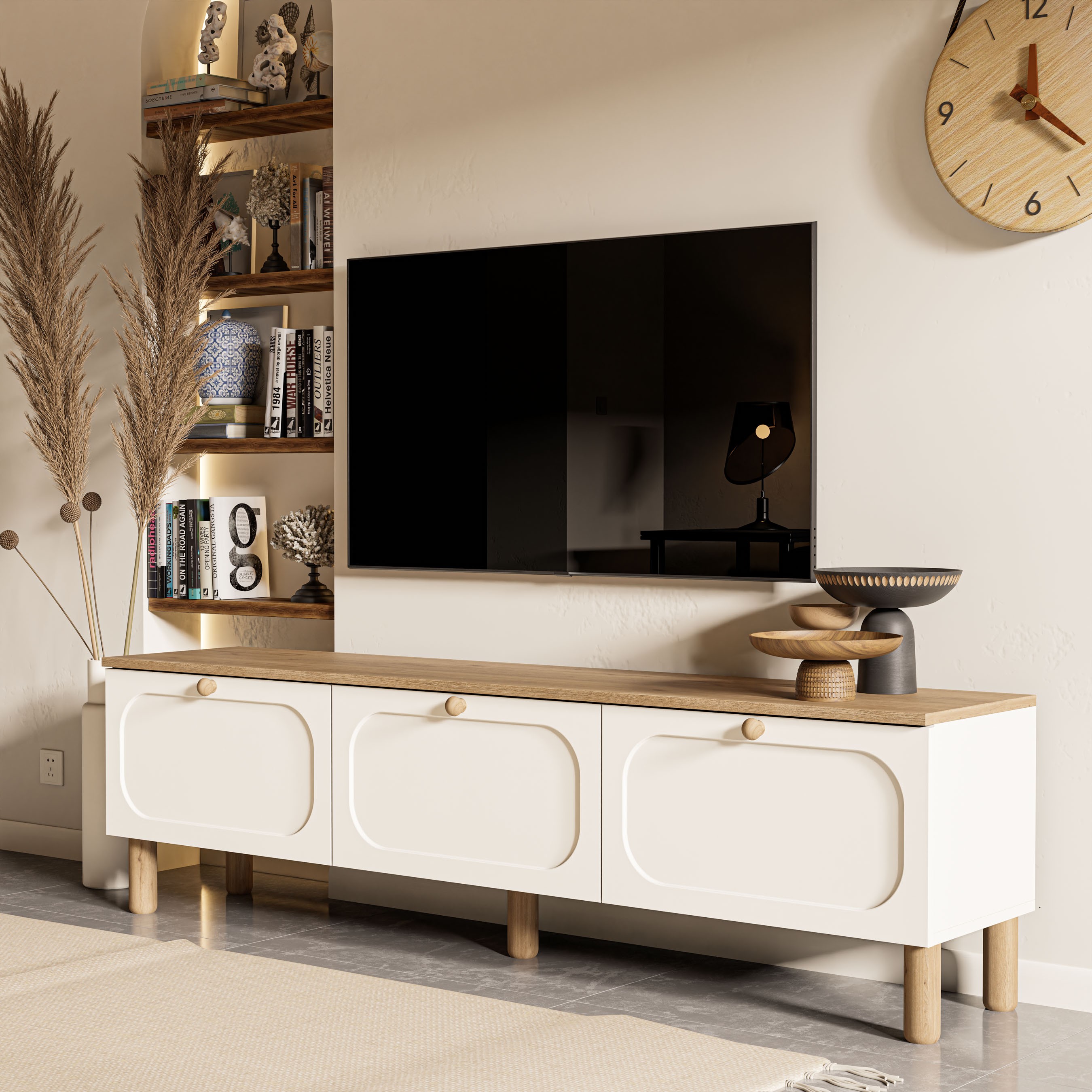 1280 Monza Membran Mdf Kapaklı Bohem Tv Ünitesi Sepet Beyaz