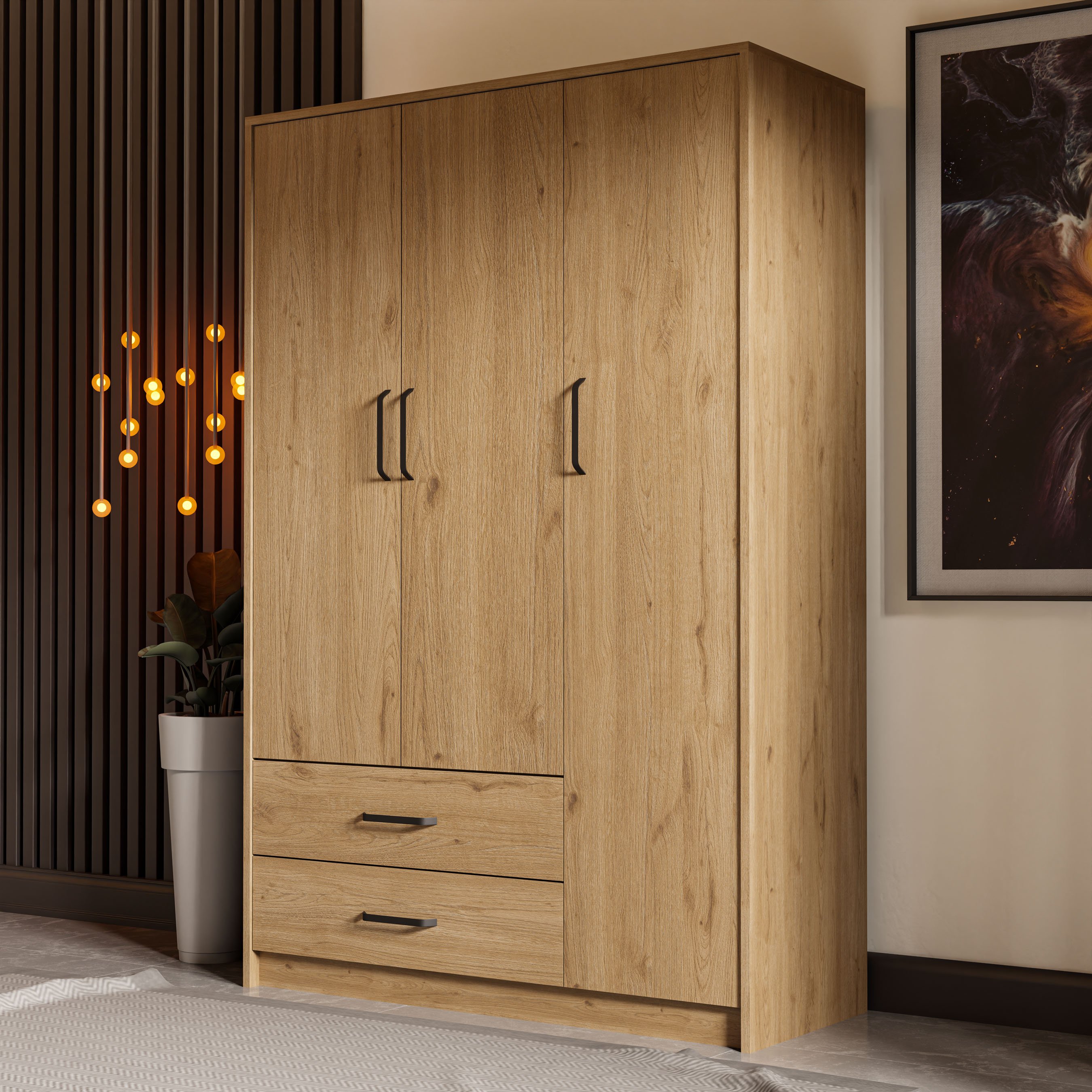 3506 Grande Modern 3 Kapılı 2 Çekmeceli Gardırop Sepet Rengi