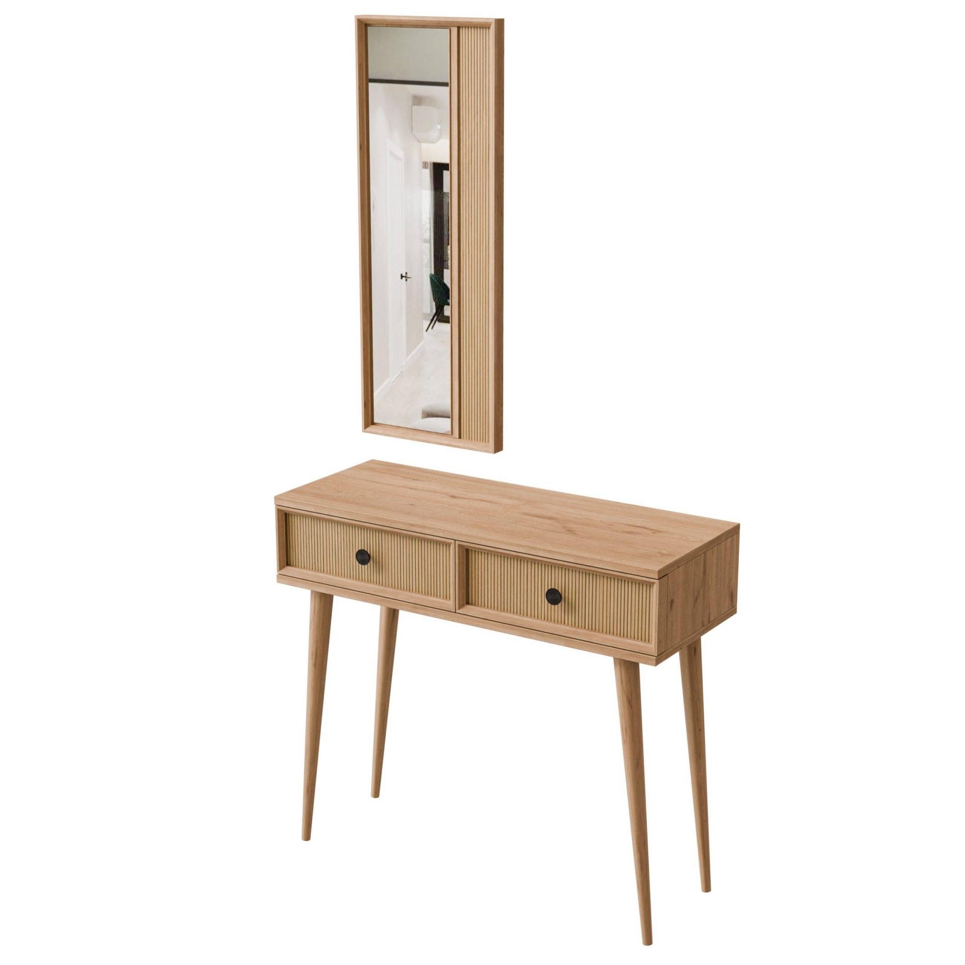 6024 LUNA (AHŞAP AYAKLI) MDF PROFİL ÇERÇEVELİ 2 ÇEKMECELİ AYNALI DRESUAR SEPET-YUNUS