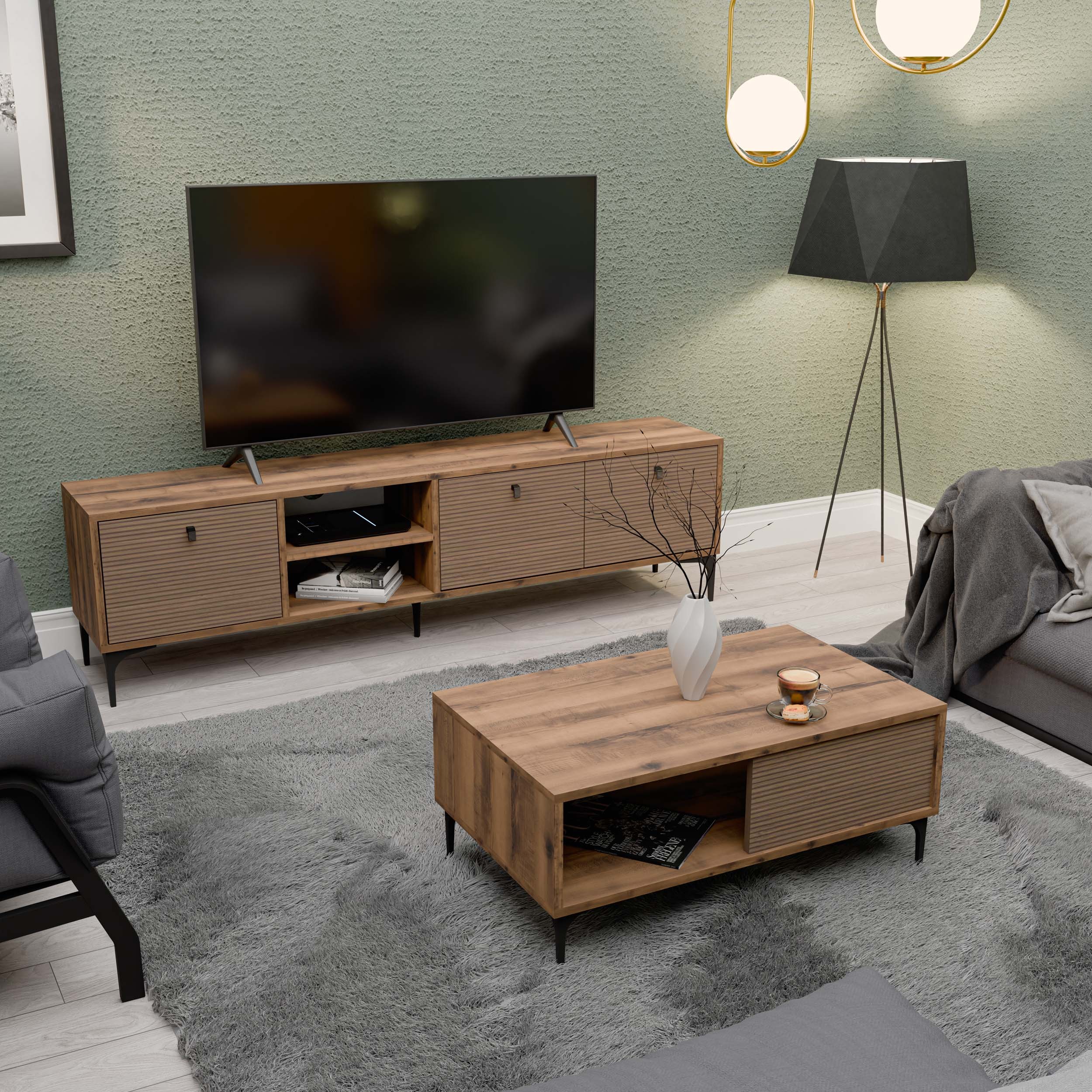 SET 1360-2090 VİSİON TV ÜNİTESİ - ORTA SEHPA SETİ HAT - KAPLAN