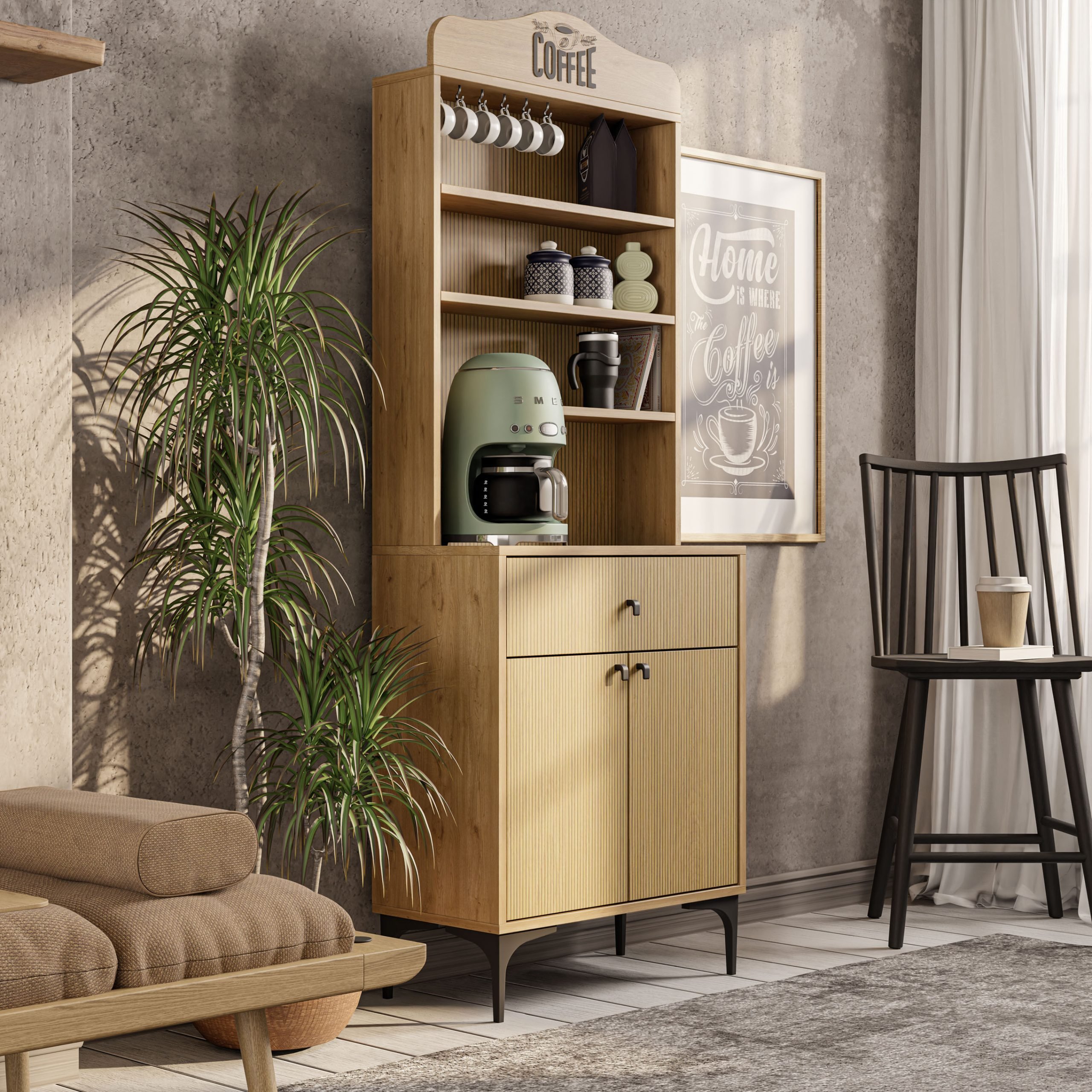 5206 SIESTA 69CM KAHVE KÖŞESİ ÇOK AMAÇLI DOLAP 2 KAPAKLI 1 ÇEKMECELİ KİLER MUTFAK DOLABI SEPET-YUNUS