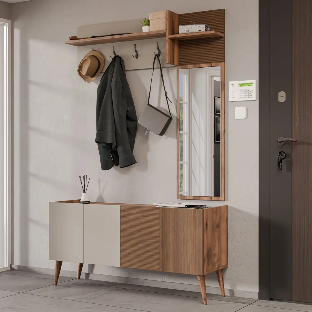 Rito 5063 Theo 4 Kapaklı 6 Raflı 4 Askılı Sağ Aynalı Portmanto Hat