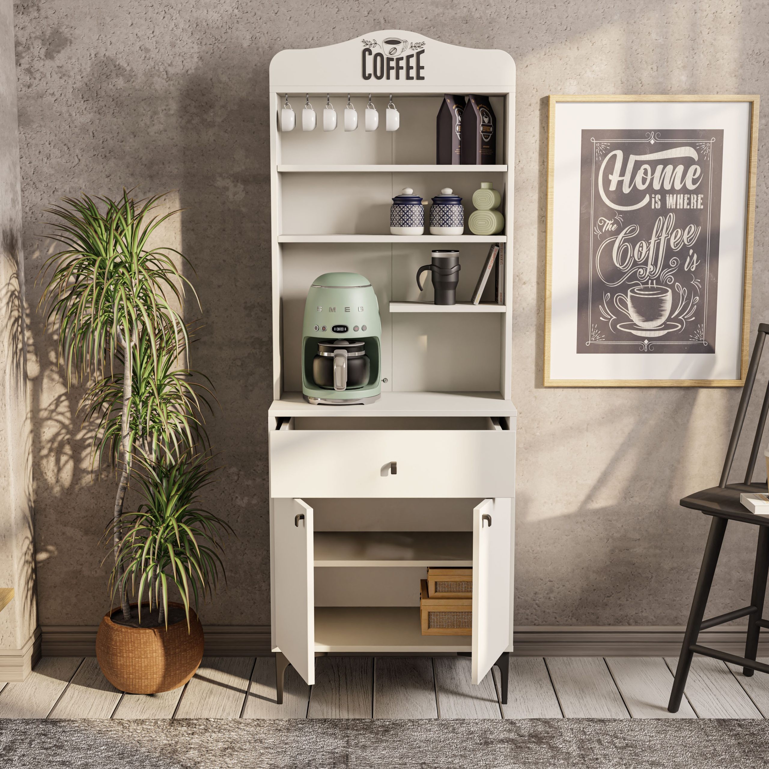 5200 SIESTA 69 CM KAHVE KÖŞESİ ÇOK AMAÇLI DOLAP 2 KAPAKLI 1 ÇEKMECELİ KİLER MUTFAK DOLABI BEYAZ
