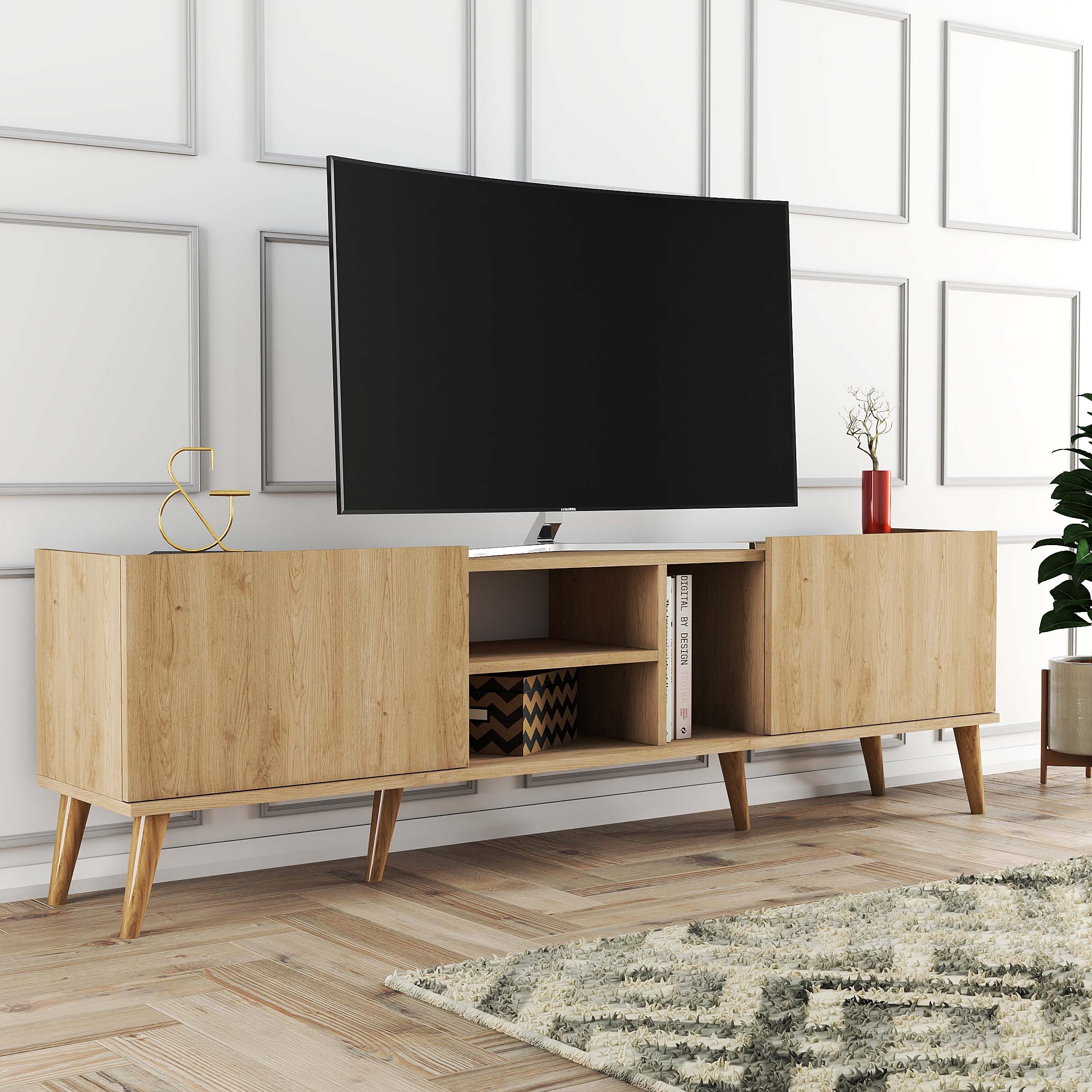 1350 Lotus 180 Cm (Ahşap Ayaklı) Tv Ünitesi Sepet Rengi
