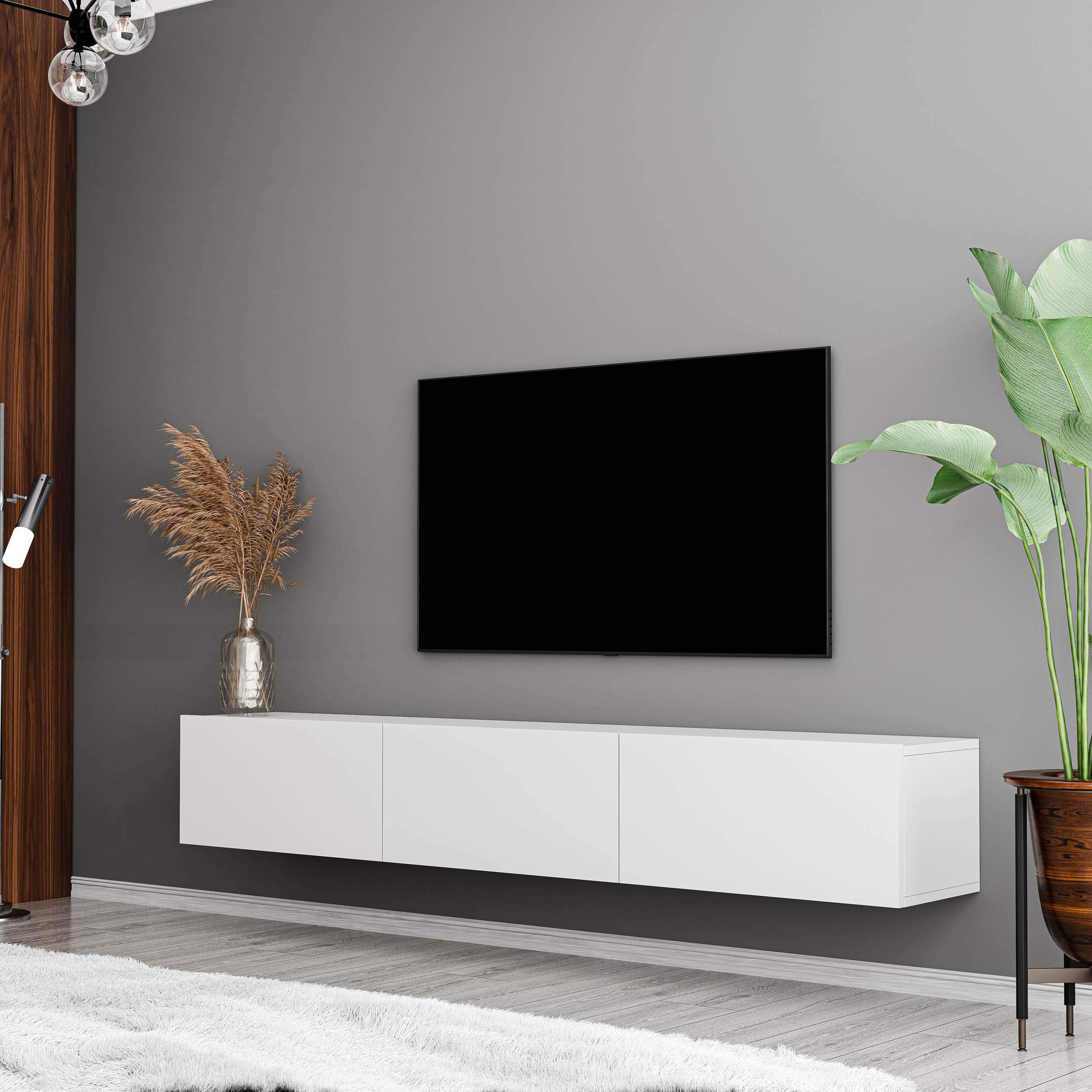1230 SOLE 3 KAPAKLI KULPSUZ 180 CM TV ÜNİTESİ BEYAZ