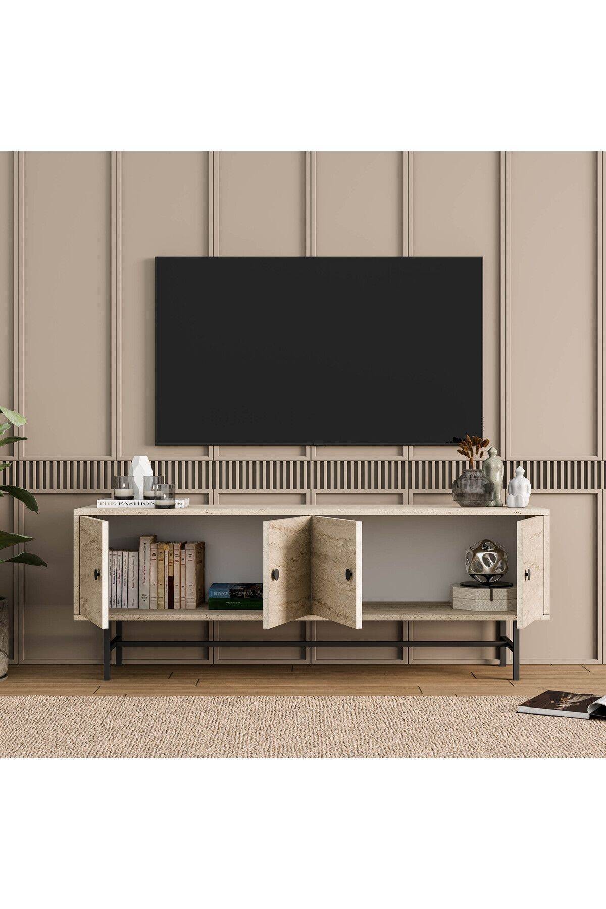 4040 DIAMOND METAL AYAKLI TV ÜNİTESİ 150 CM TRAVERTEN