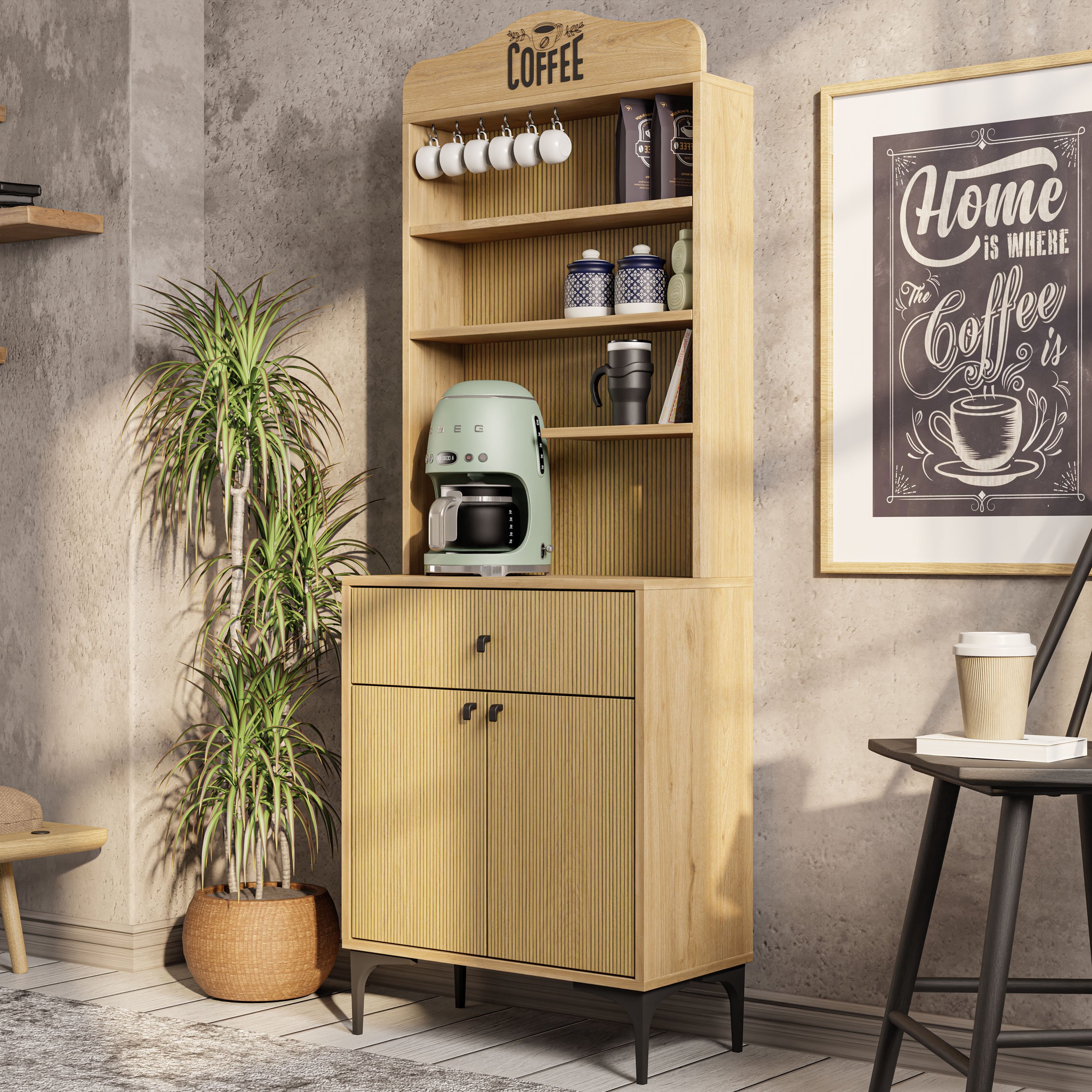 5206 SIESTA 69CM KAHVE KÖŞESİ ÇOK AMAÇLI DOLAP 2 KAPAKLI 1 ÇEKMECELİ KİLER MUTFAK DOLABI SEPET-YUNUS