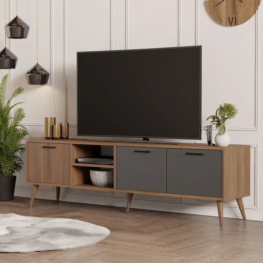 【最終値下げ】スリムビューティハウス オリエンタルEX 1581 Exxen 180 Cm (Ahşap Ayaklı) Tv Ünitesi Ürgüp - Antrasit