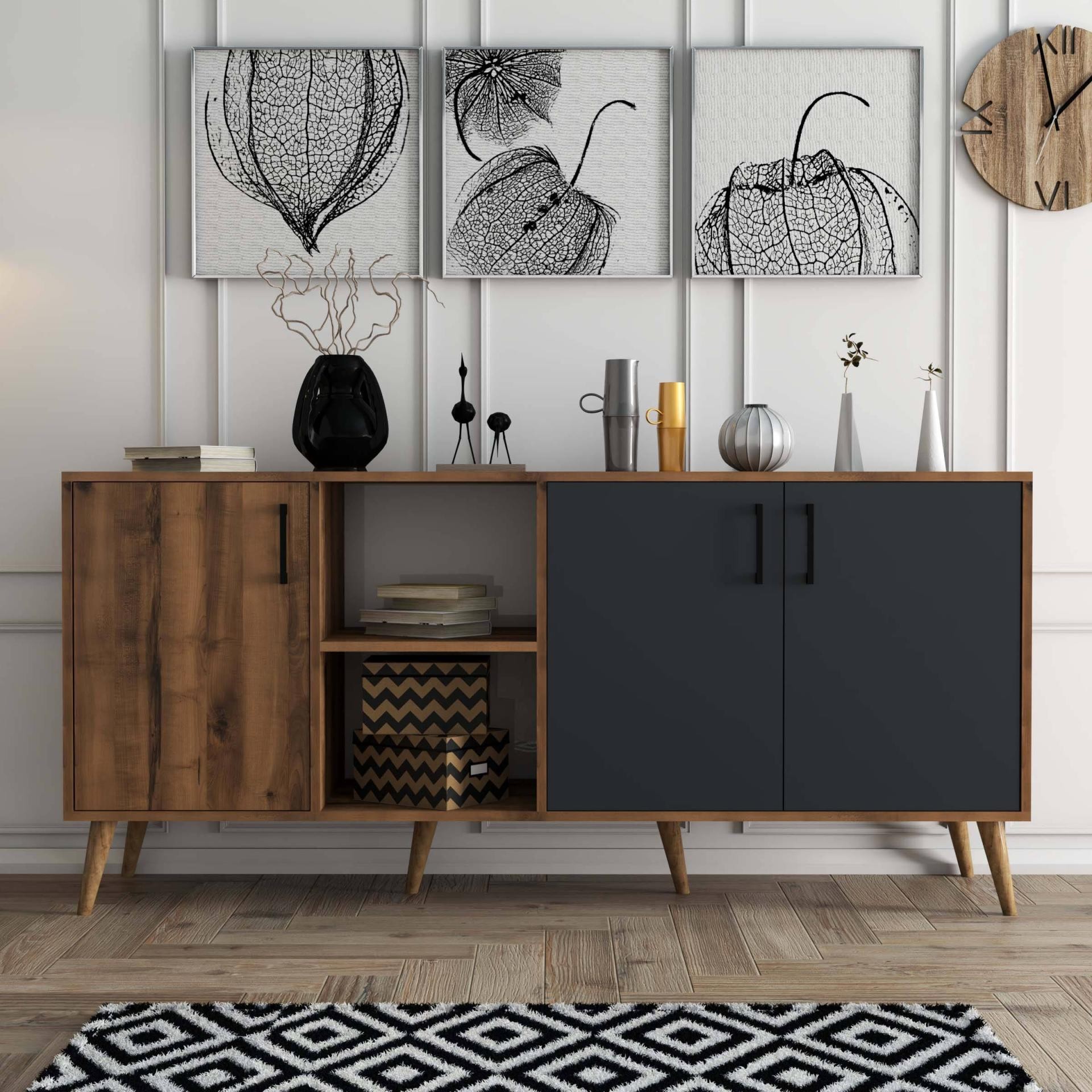 1620 Exxen 180 Cm (AHŞAP AYAKLİ) Modern Konsol Hat Antrasit