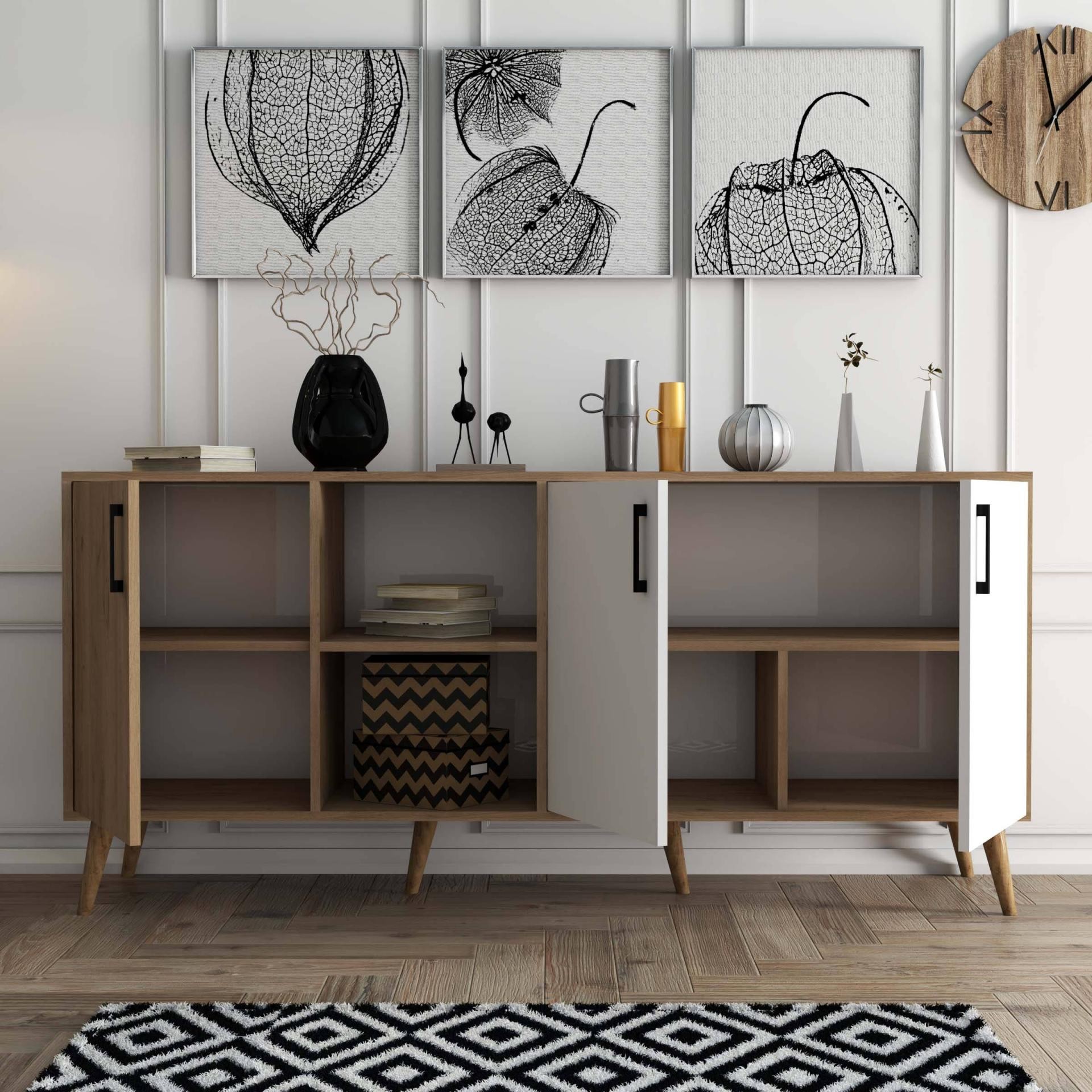 1624 Exxen 180 Cm (AHŞAP AYAKLİ) Modern Konsol Sepet Beyaz