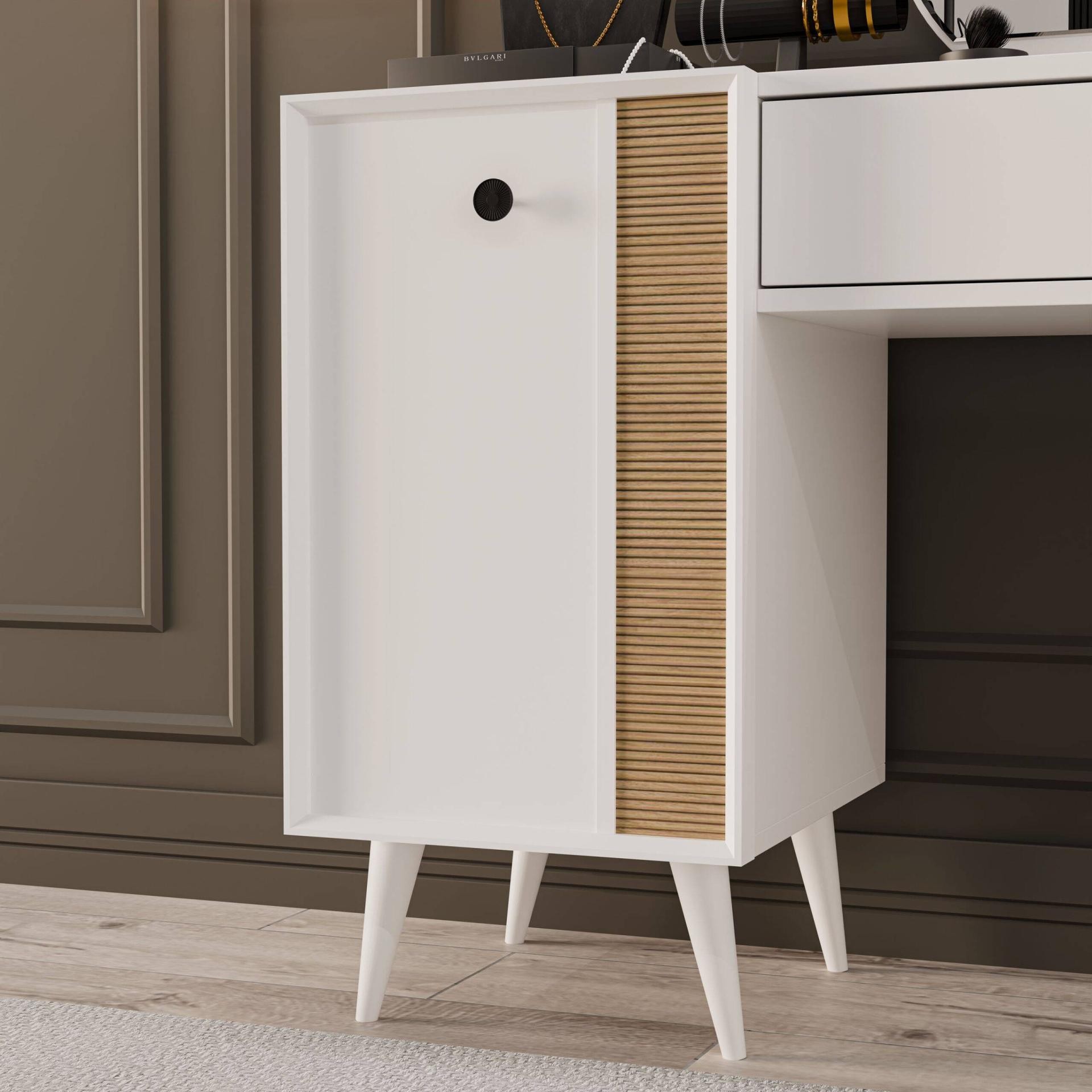 2242 LOVE AYNALI(AHŞAP AYAKLI)MDF PROFİL ÇERÇEVELİ ÇEKMECELİ KAPAKLI 120CM MAKYAJ MASASI BEYAZ YUNUS