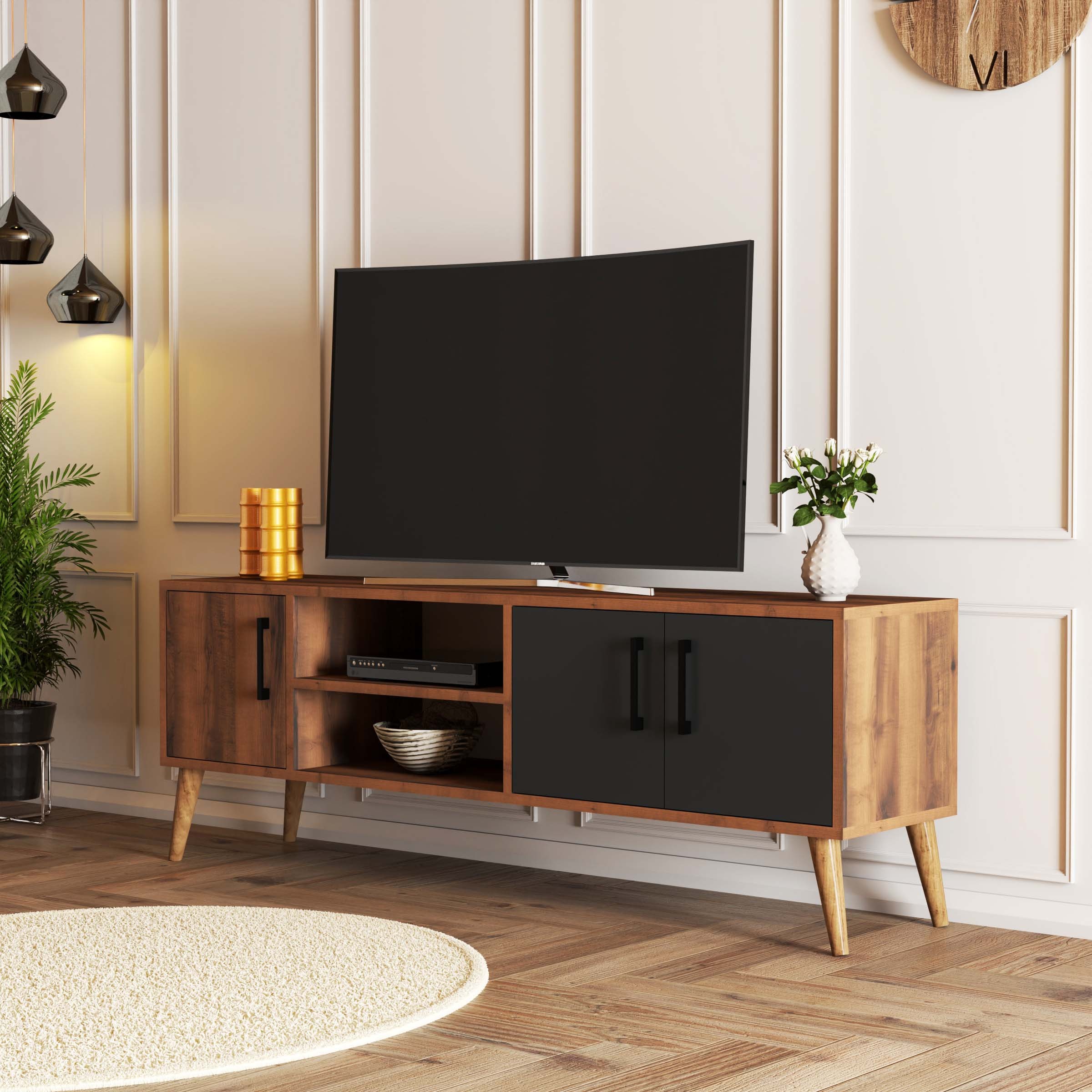 1580 EXXEN 150 CM (AHŞAP AYAKLI) TV ÜNİTESİ HAT-ANTRASİT