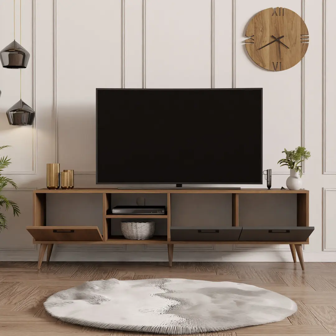 1581 Exxen 180 Cm (Ahşap Ayaklı) Tv Ünitesi Ürgüp - Antrasit