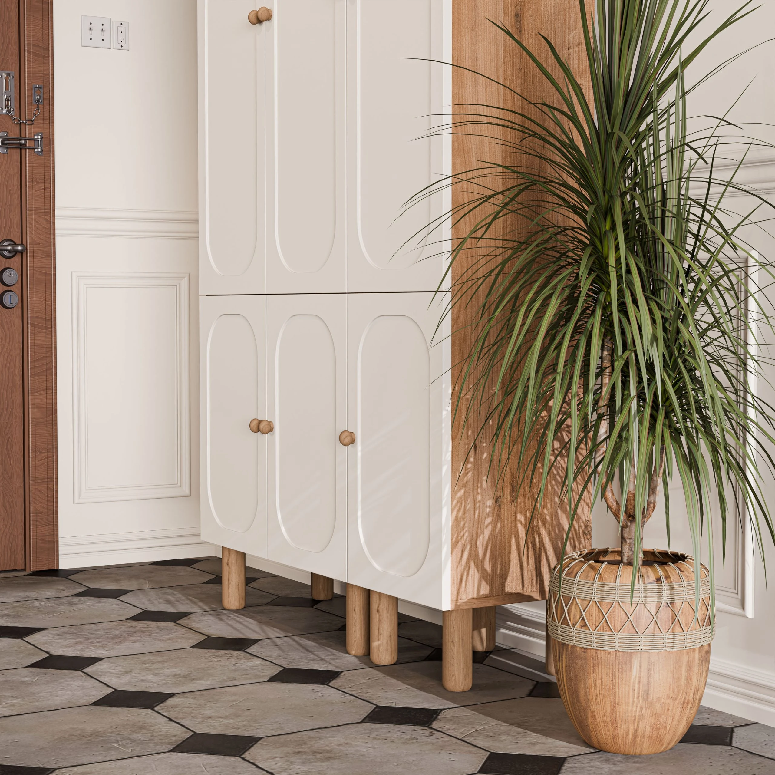 Set 5094-5093 Roma 6 Kapaklı (Membran) 5 Askılı Raflı Bohem Portmanto Atlantik Çam - Beyaz