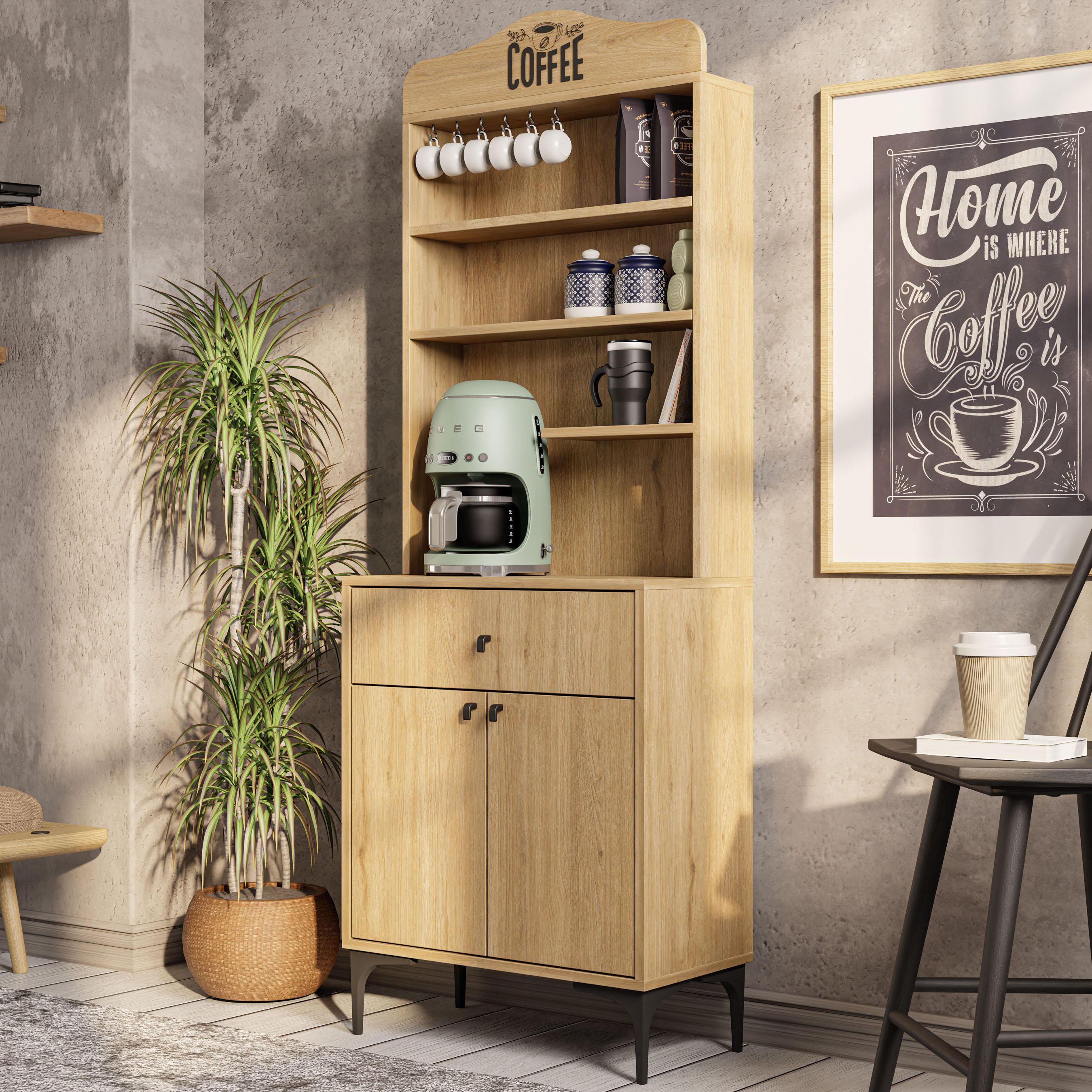 5202 SIESTA 69 CM KAHVE KÖŞESİ ÇOK AMAÇLI DOLAP 2 KAPAKLI 1 ÇEKMECELİ KİLER MUTFAK DOLABI SEPET