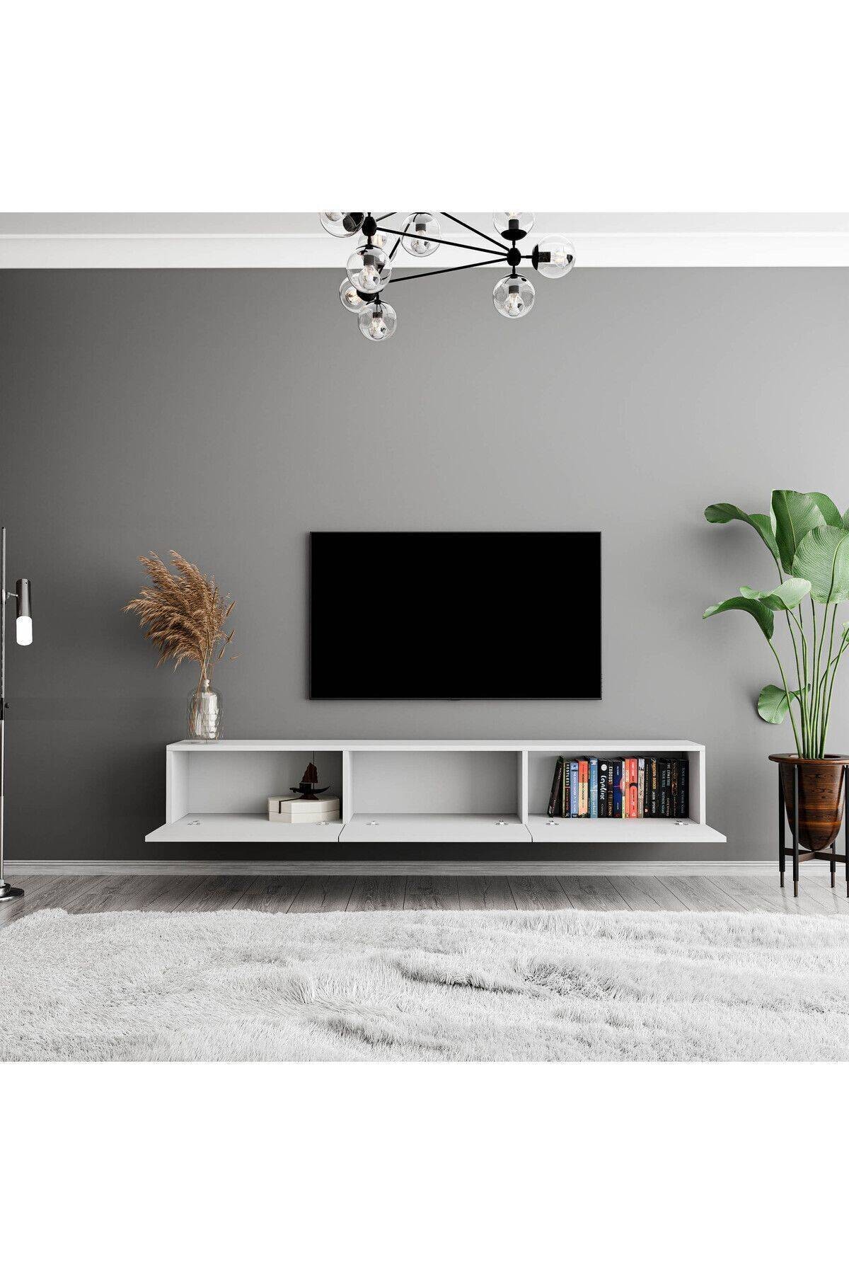 1230 SOLE 3 KAPAKLI KULPSUZ 180 CM TV ÜNİTESİ BEYAZ