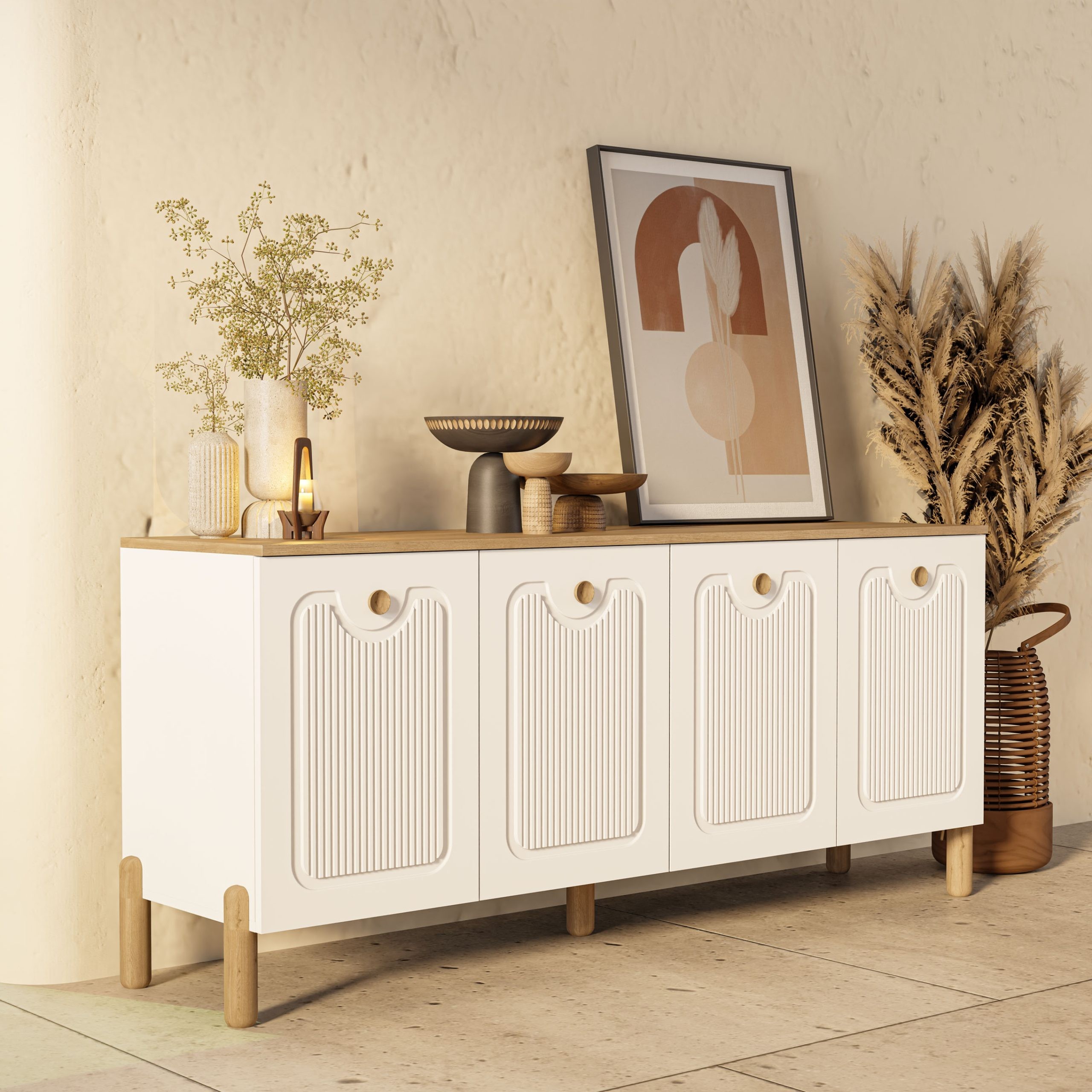 1740 Napoli 180 Cm (Membran MDF Kapaklı) Bohem Konsol Sepet - Beyaz