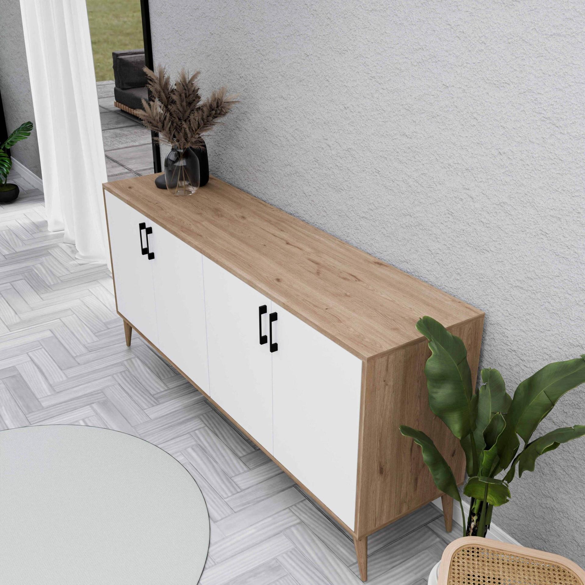 1676 Hera 180 Cm (AHŞAP AYAKLI) Modern Konsol Sepet-beyaz
