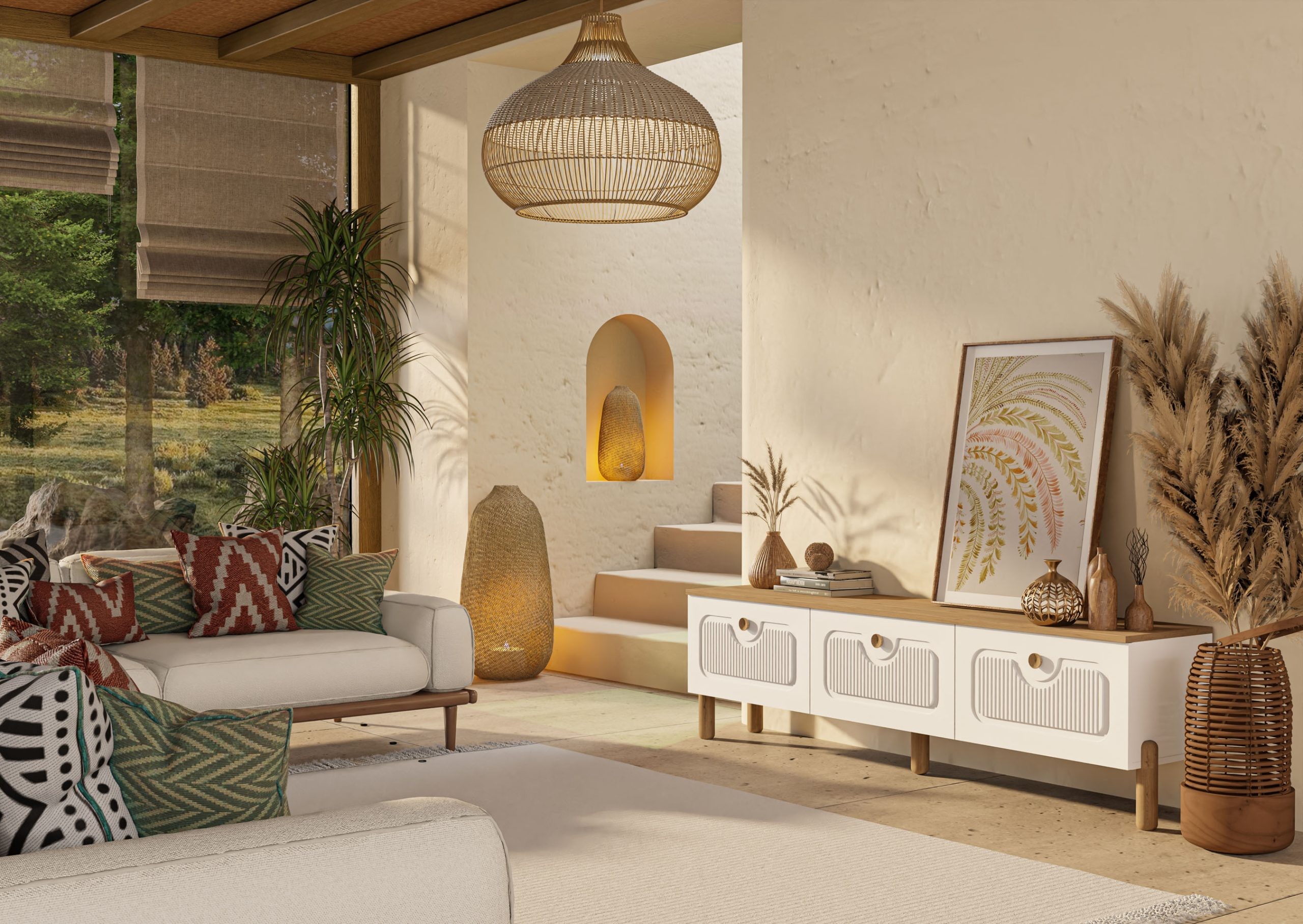 4090 Napoli 180 Cm (Membran MDF Kapaklı) Bohem Tv Ünitesi Sepet - Beyaz