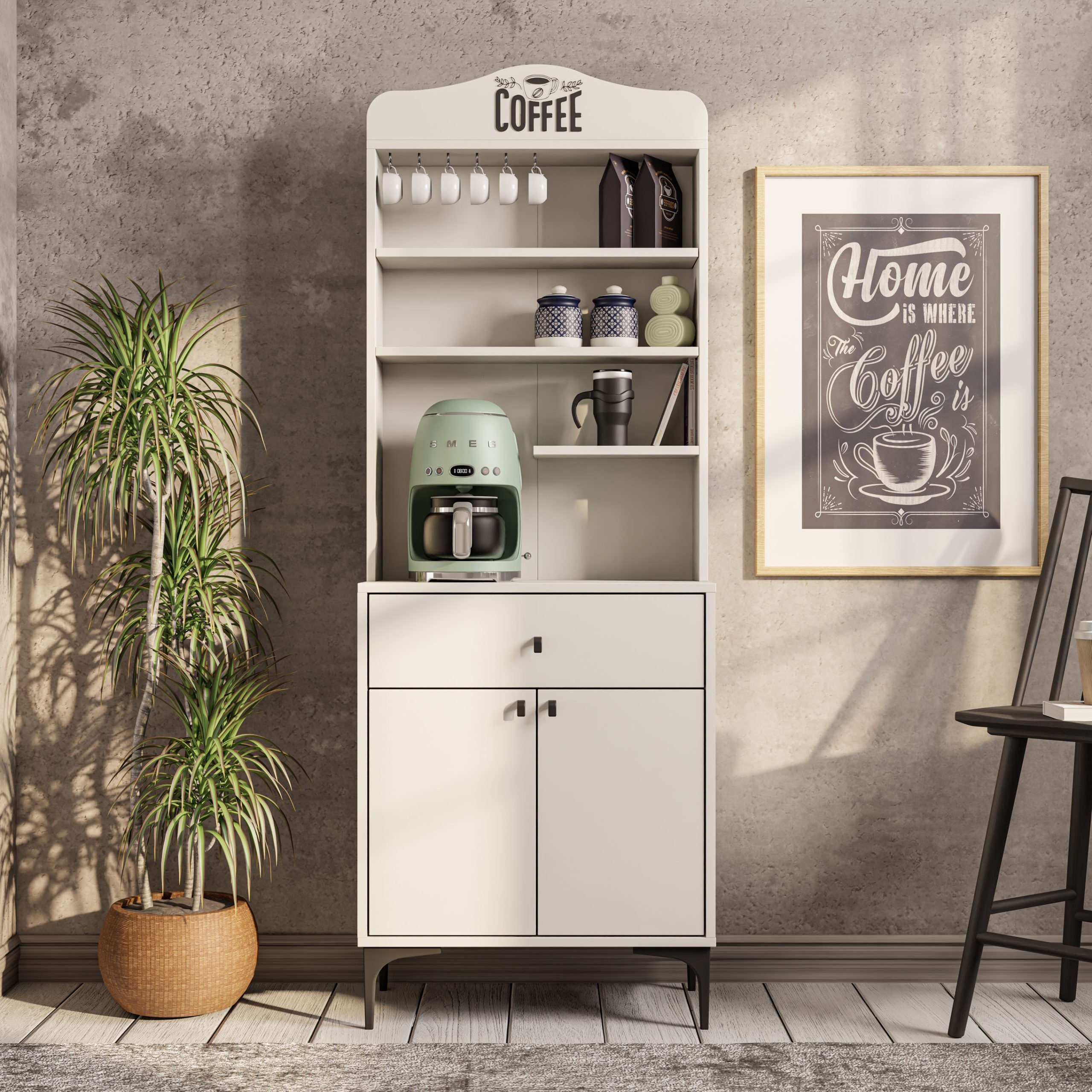 5200 SIESTA 69 CM KAHVE KÖŞESİ ÇOK AMAÇLI DOLAP 2 KAPAKLI 1 ÇEKMECELİ KİLER MUTFAK DOLABI BEYAZ