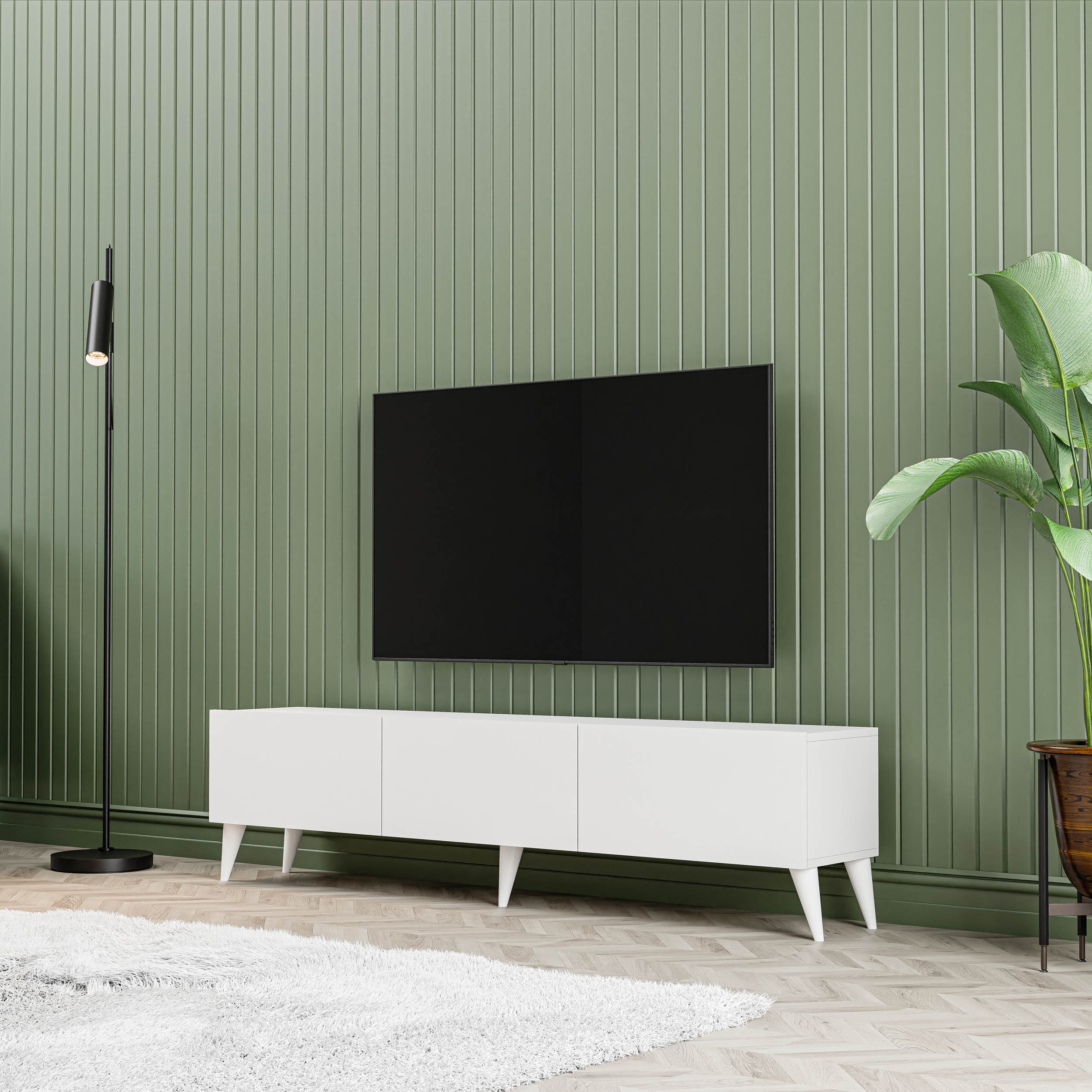 1240 EVA 3 KAPAKLI KULPSUZ 150 CM AYAKLI TV ÜNİTESİ BEYAZ