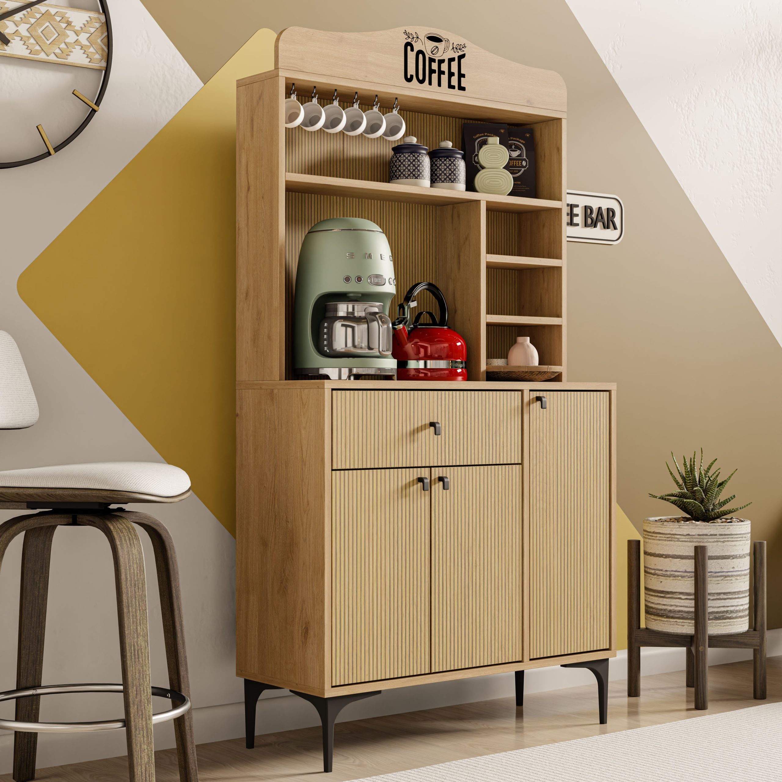 5226 SIESTA 90 CM KAHVE KÖŞESİ ÇOK AMAÇLI DOLAP 3 KAPAKLI 1 ÇEKMECELİ KİLER MUTFAK DOLABI SEPETYUNUS