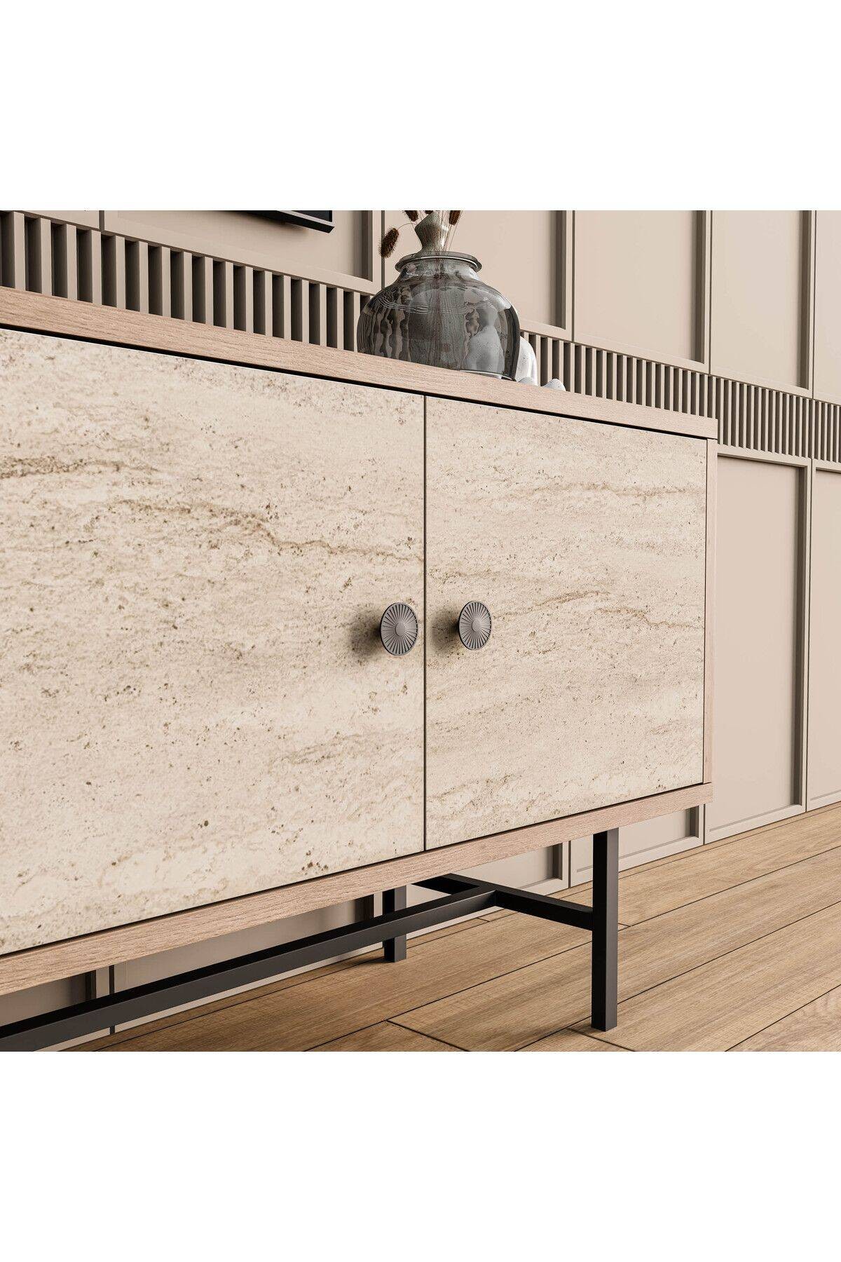 4042 DIAMOND METAL AYAKLI TV ÜNİTESİ 150 CM SEPET-TRAVERTEN