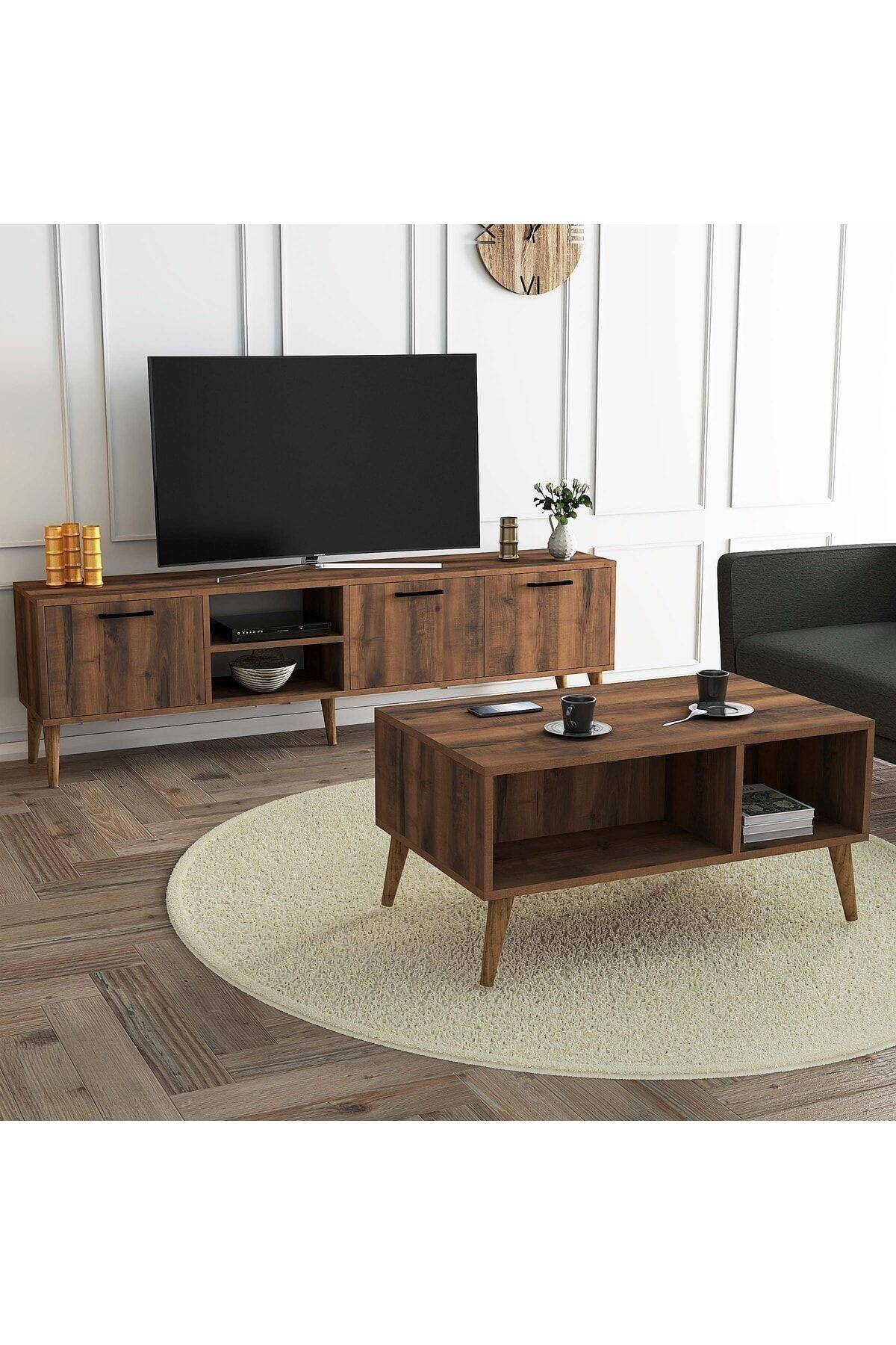 SET 1583-2072 Exxen 180 Cm Tv Ünitesi Exxen Orta Sehpa (AHŞAP AYAKLI) - Hat Rengi
