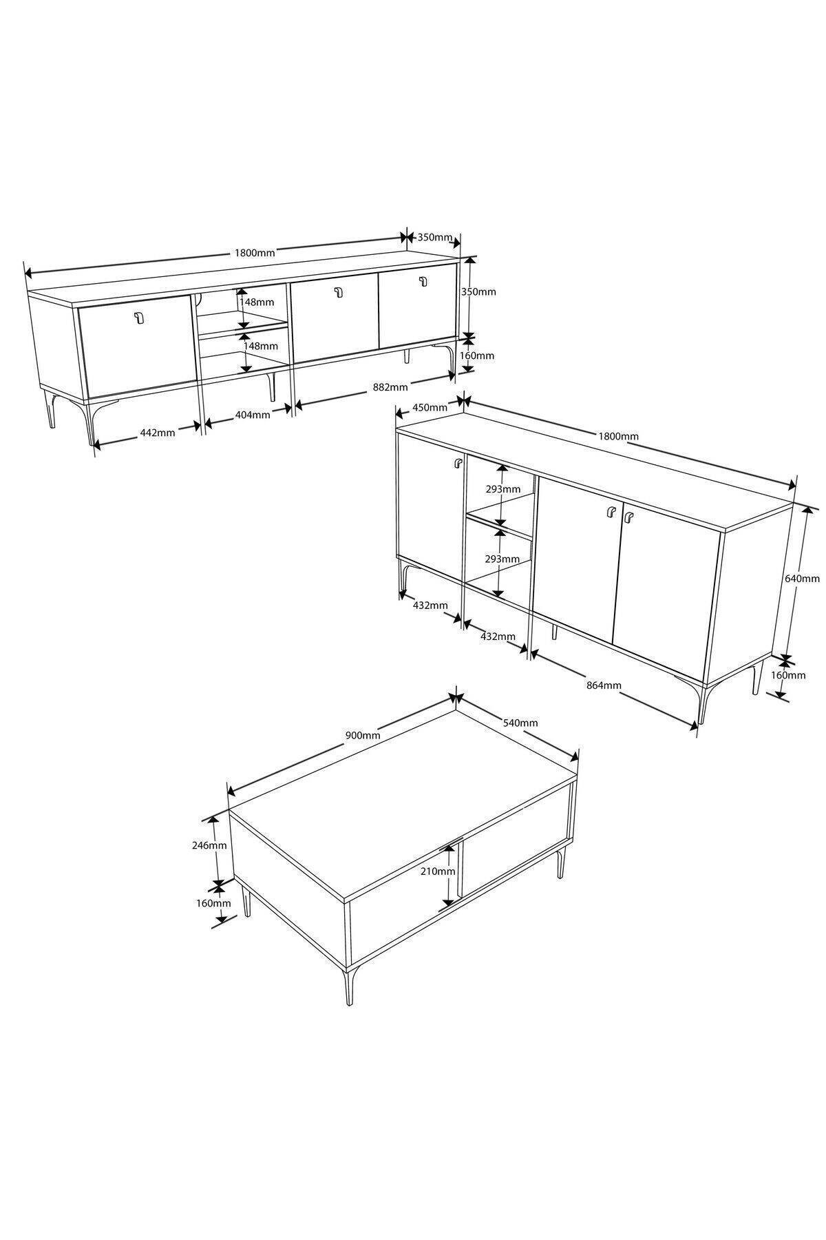SET 1360-2090-1680 Vision Tv Ünitesi - Orta Sehpa - Konsol SETi HAT - KAPLAN