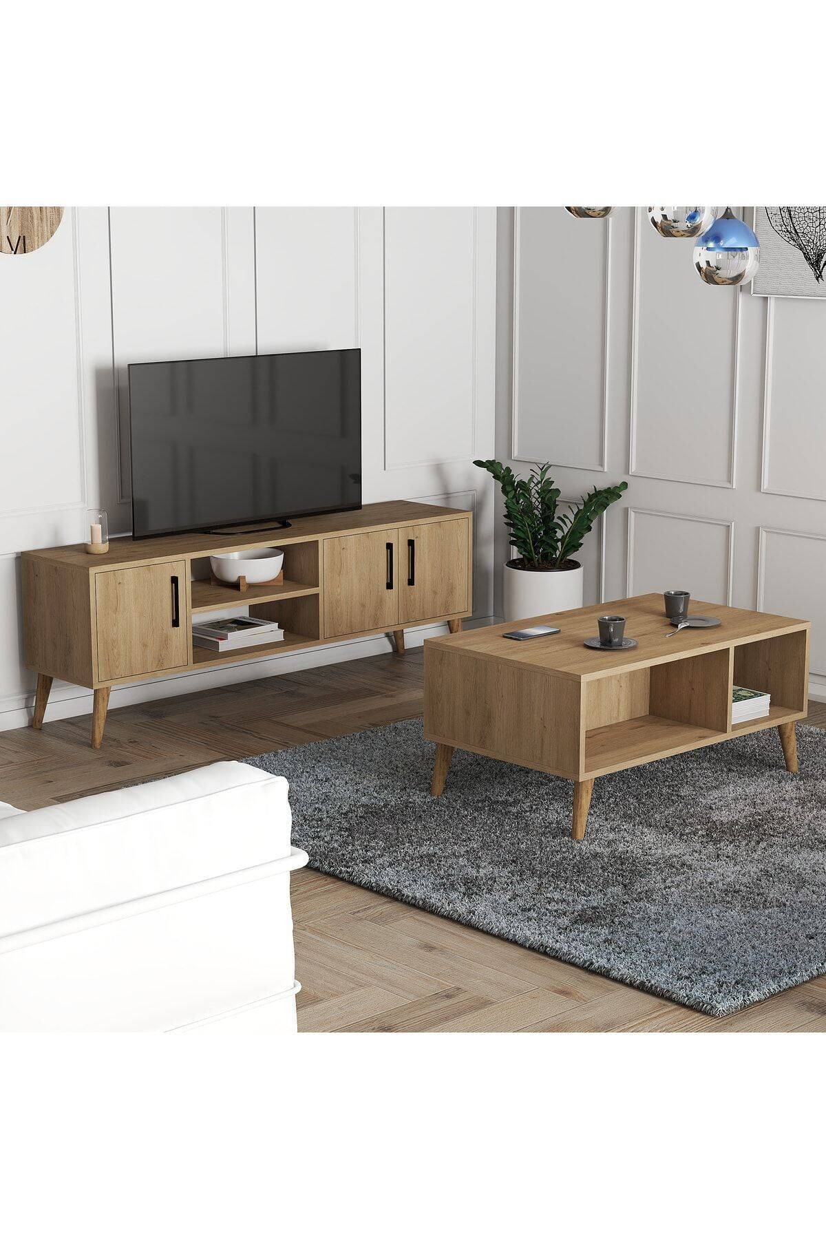 SET 1586-2076 Tv Ünitesi Exxen Orta Sehpa (AHŞAP AYAKLI) - Sepet Rengi