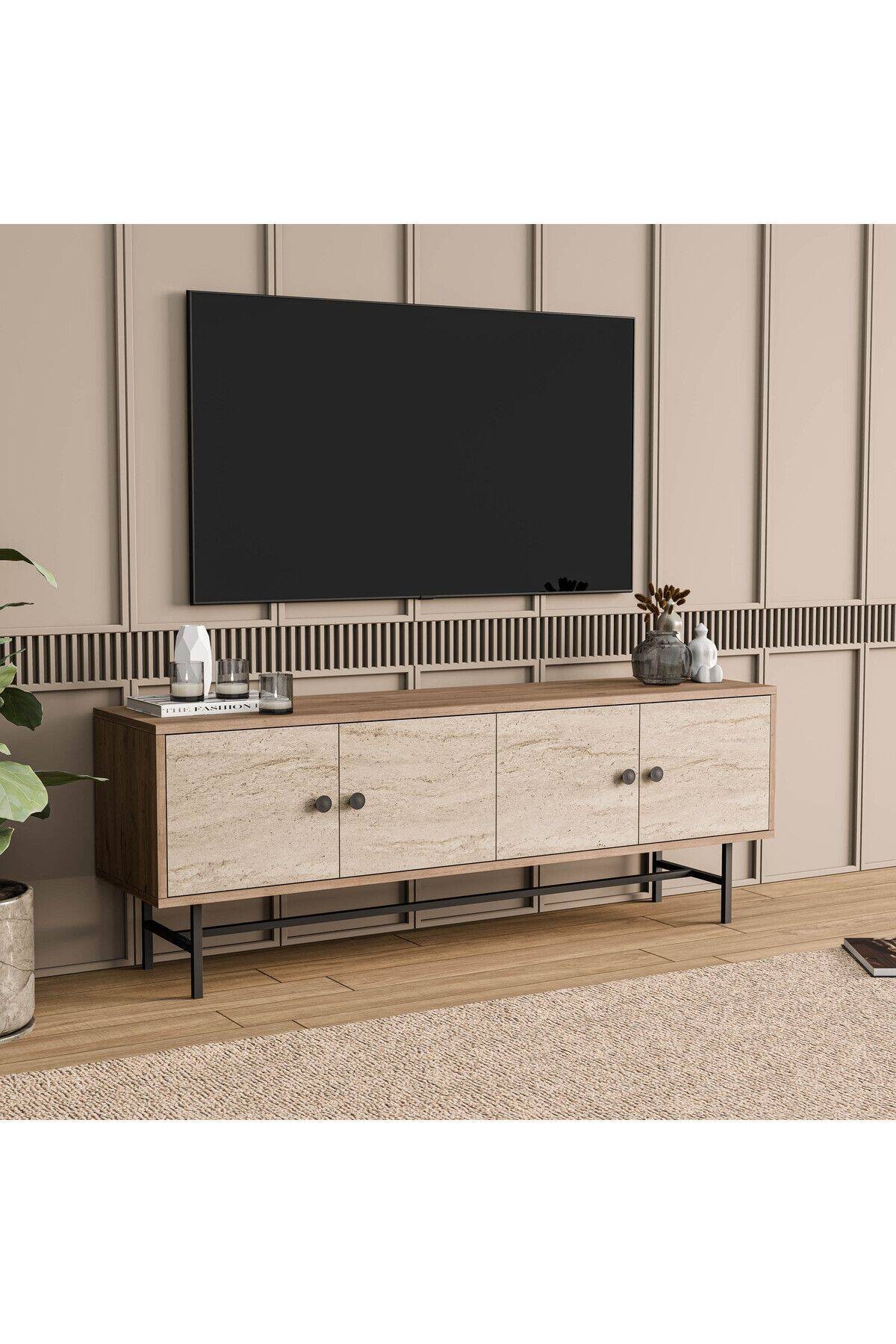 4042 DIAMOND METAL AYAKLI TV ÜNİTESİ 150 CM SEPET-TRAVERTEN