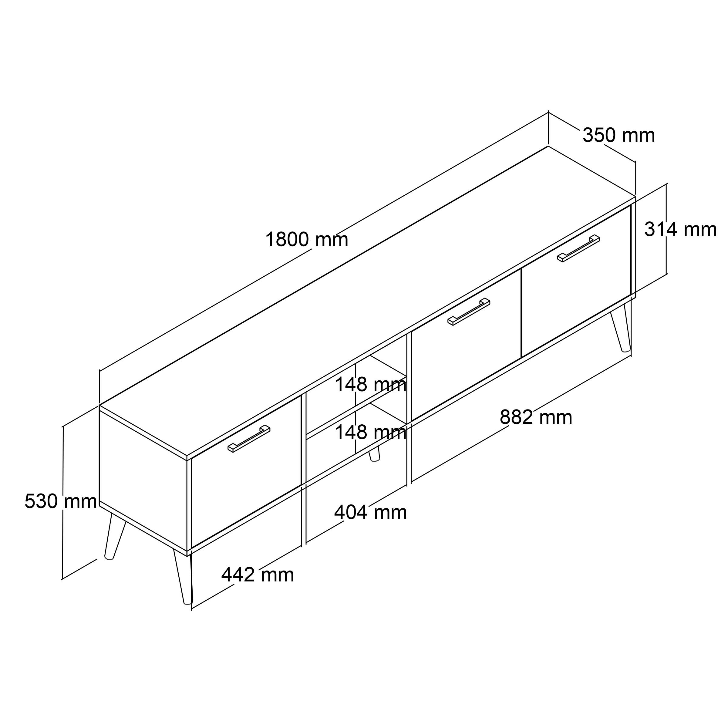 1585 Exxen 180 cm (Ahşap Ayaklı) Tv Ünitesi Sepet Beyaz