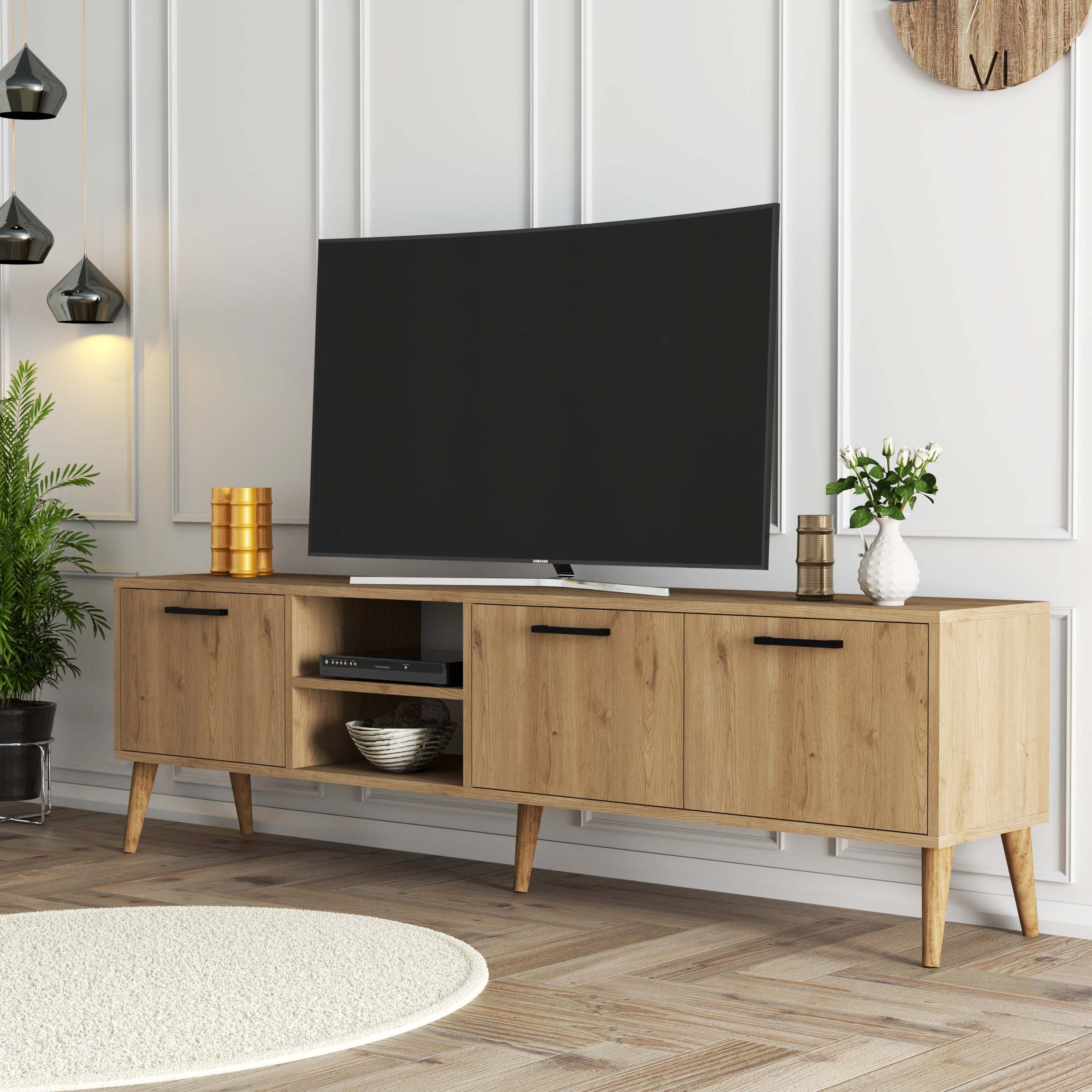 1587 Exxen 180 Cm (Ahşap Ayaklı) Tv Ünitesi Sepet Rengi