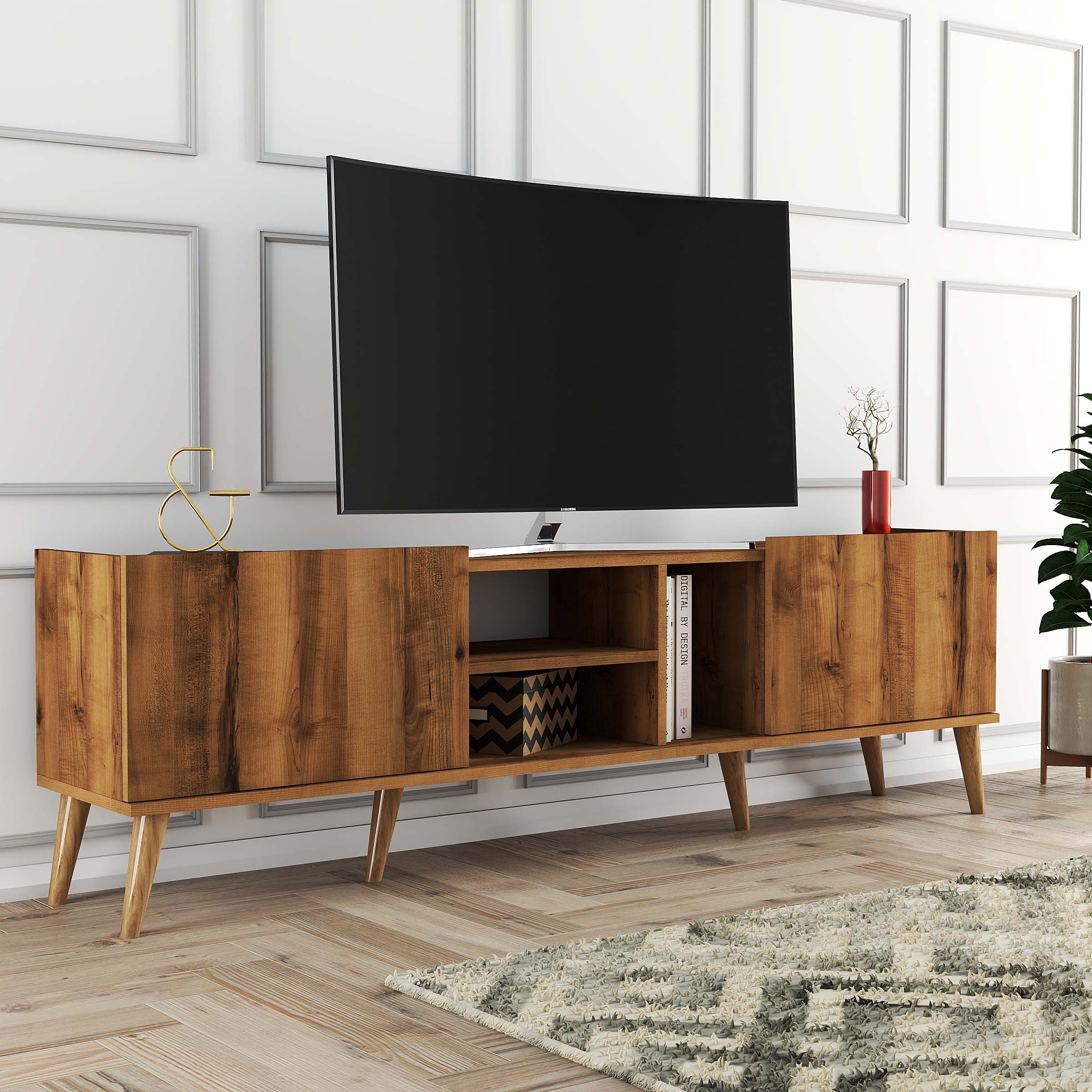 1340 Lotus 180 Cm (Ahşap Ayaklı) Tv Ünitesi Hat Rengi