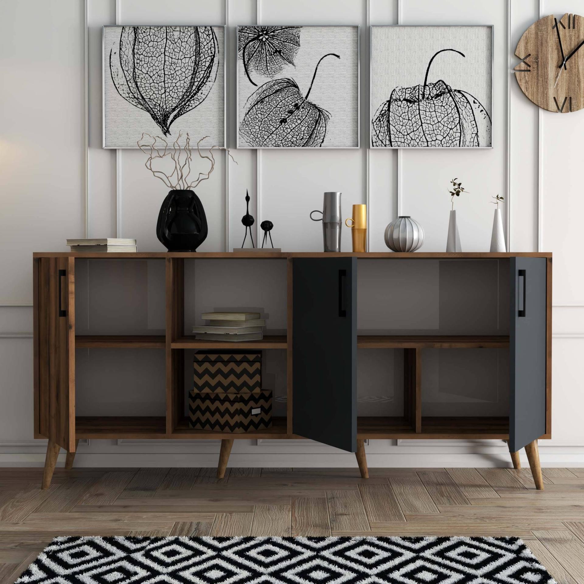 1620 Exxen 180 Cm (AHŞAP AYAKLİ) Modern Konsol Hat Antrasit