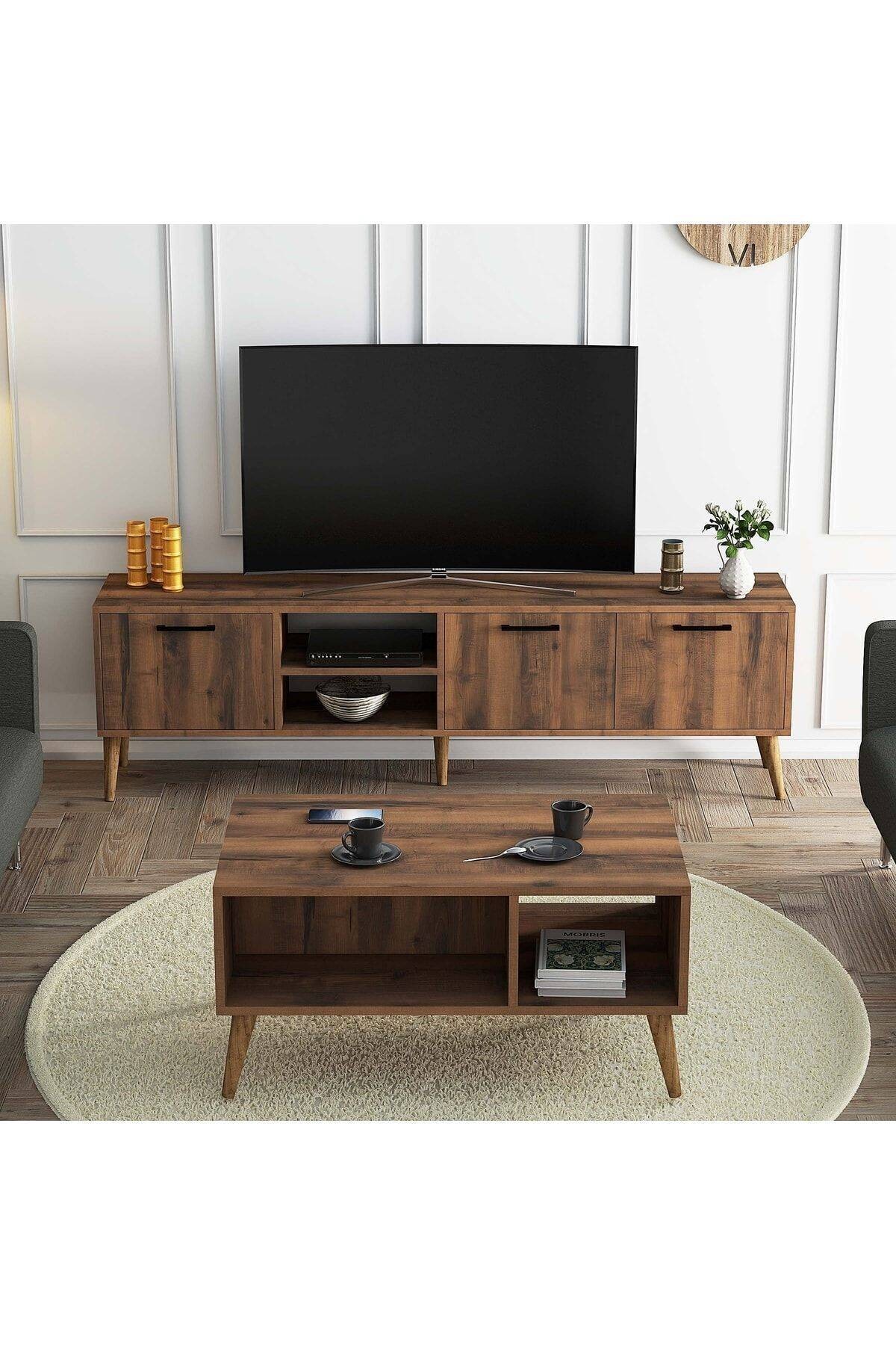 SET 1583-2072 Exxen 180 Cm Tv Ünitesi Exxen Orta Sehpa (AHŞAP AYAKLI) - Hat Rengi
