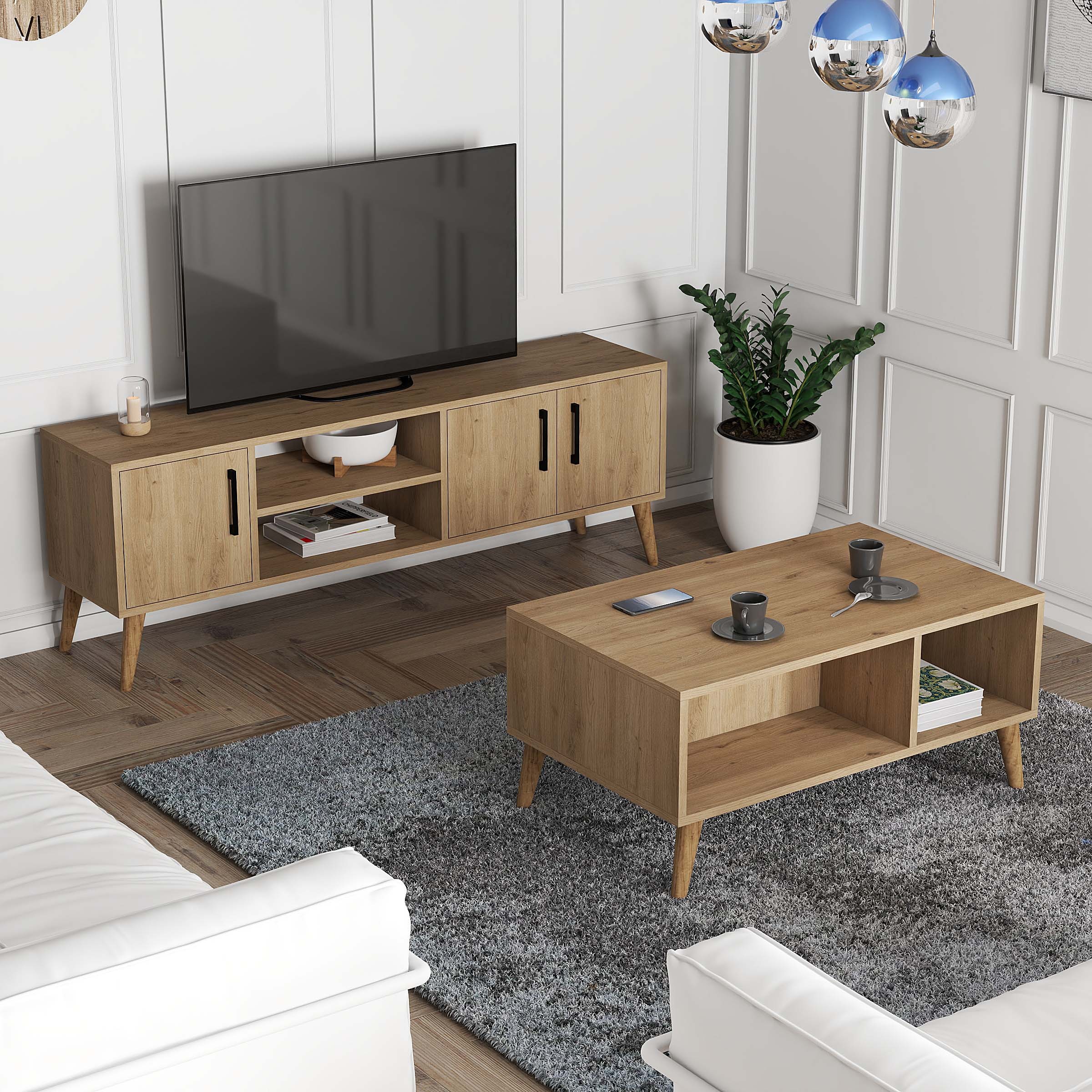 SET 1586-2076 Tv Ünitesi Exxen Orta Sehpa (AHŞAP AYAKLI) - Sepet Rengi