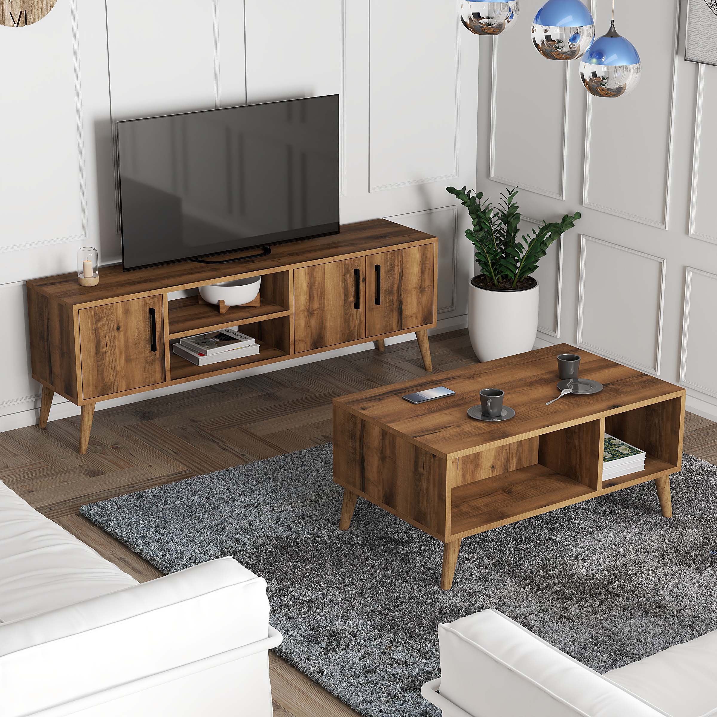 SET 1582-2072 Exxen Tv Ünitesi Exxen Orta Sehpa (AHŞAP AYAKLI) - Hat Rengi