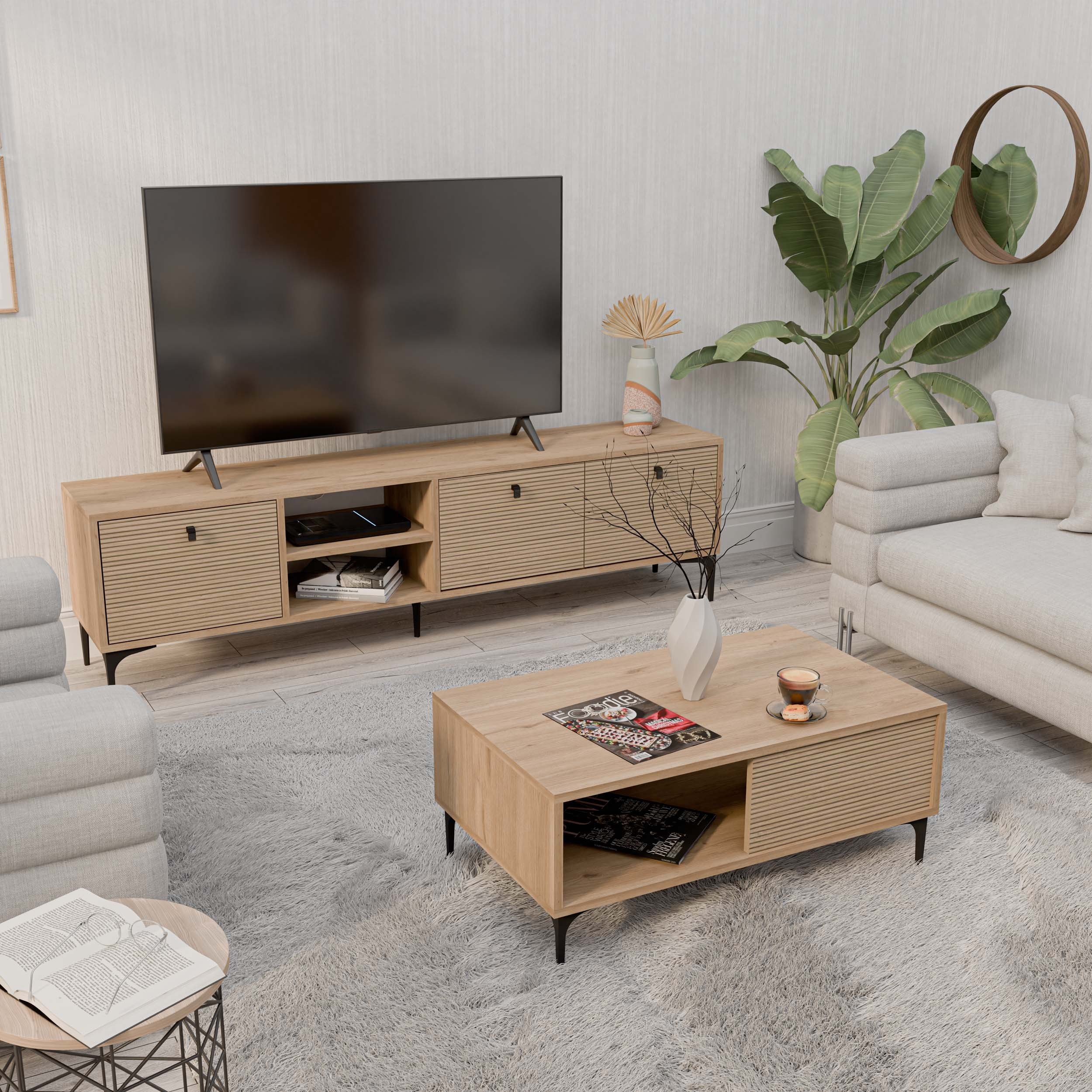 SET 1364-2092 VİSİON TV ÜNİTESİ - ORTA SEHPA SETİ SEPET - YUNUS