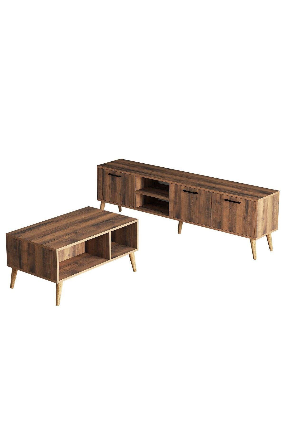 SET 1583-2072 Exxen 180 Cm Tv Ünitesi Exxen Orta Sehpa (AHŞAP AYAKLI) - Hat Rengi